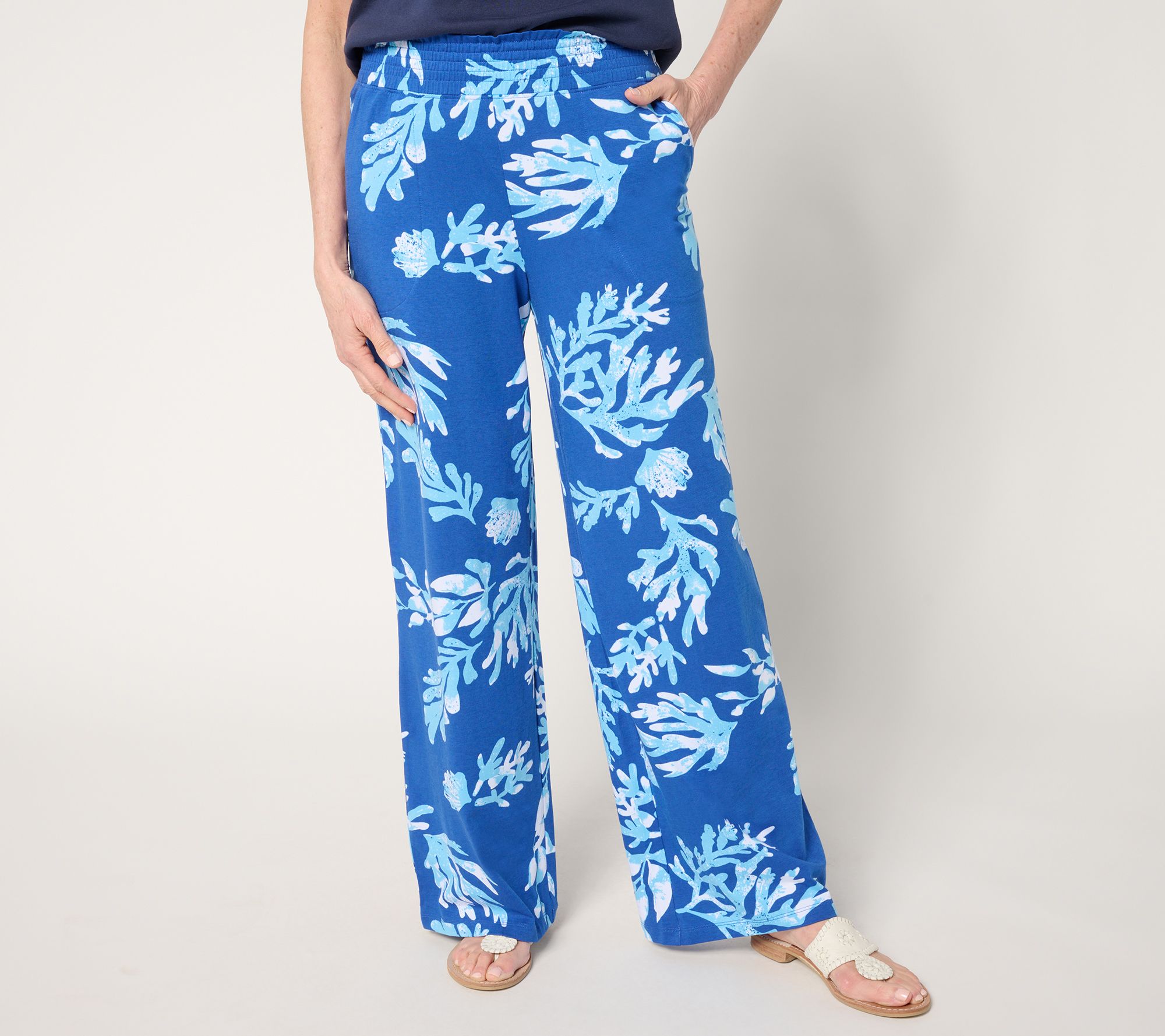 Denim & Co. Beach Petite Jersey Full Length Wide-Leg Pant