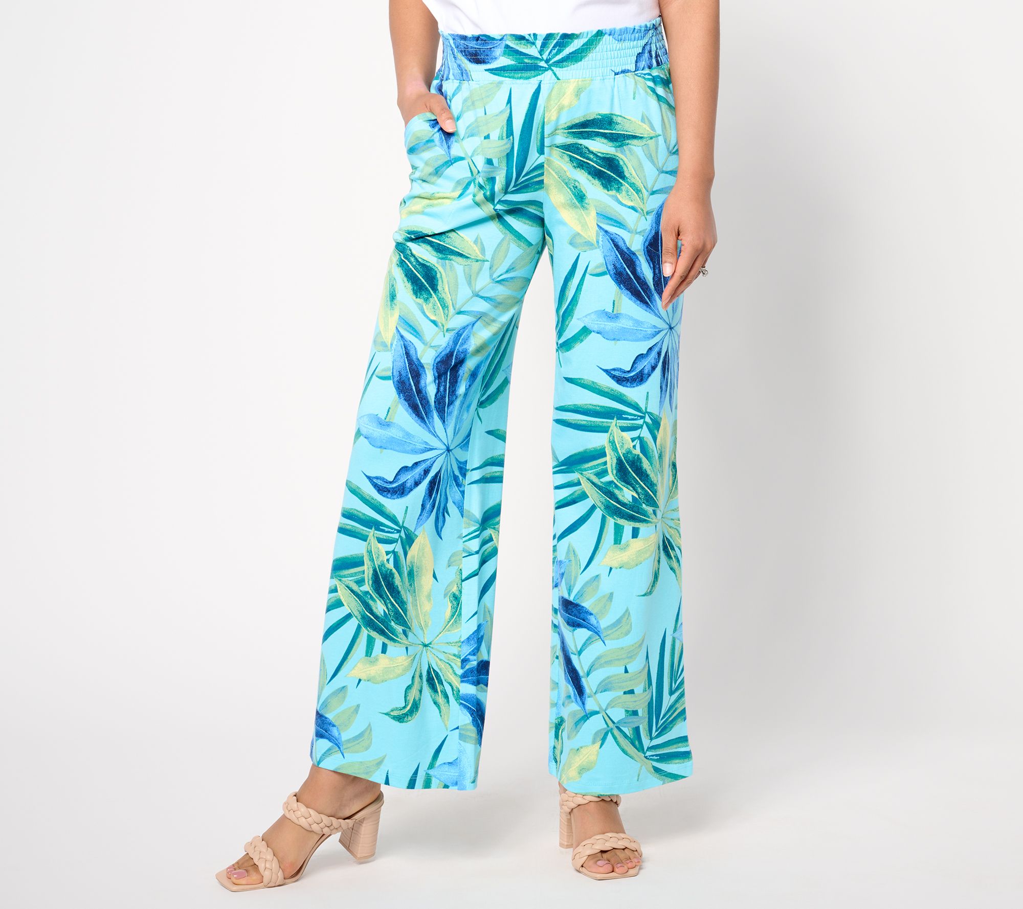 Denim & Co. Beach Petite Jersey Full Length Wide-Leg Pant