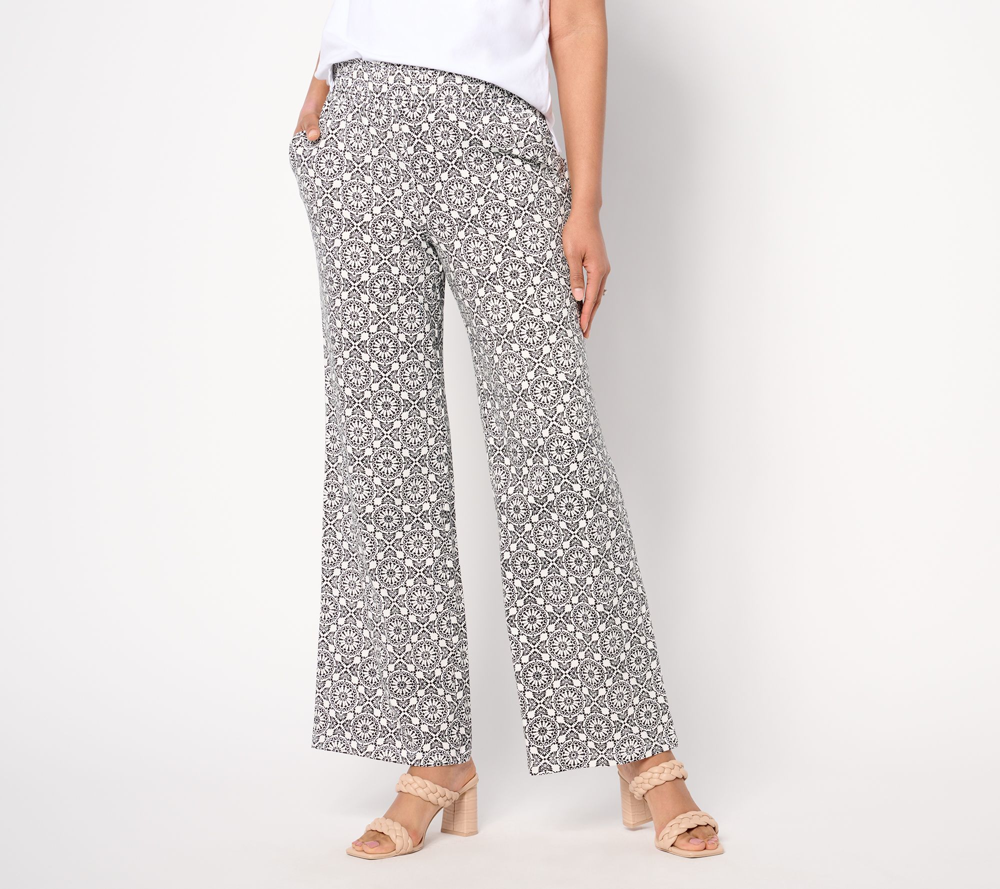 Denim & Co. Beach Petite Jersey Full Length Wide-Leg Pant