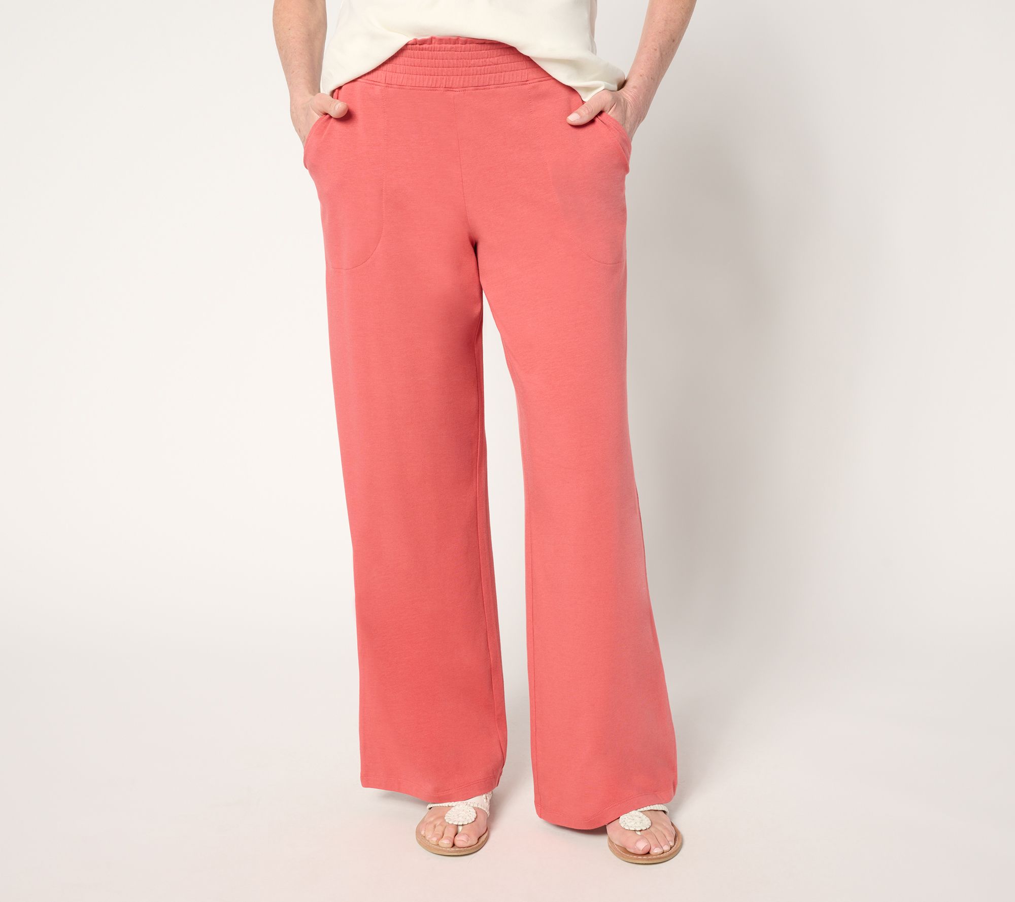 Denim & Co. Beach Petite Jersey Full Length Wide-Leg Pant