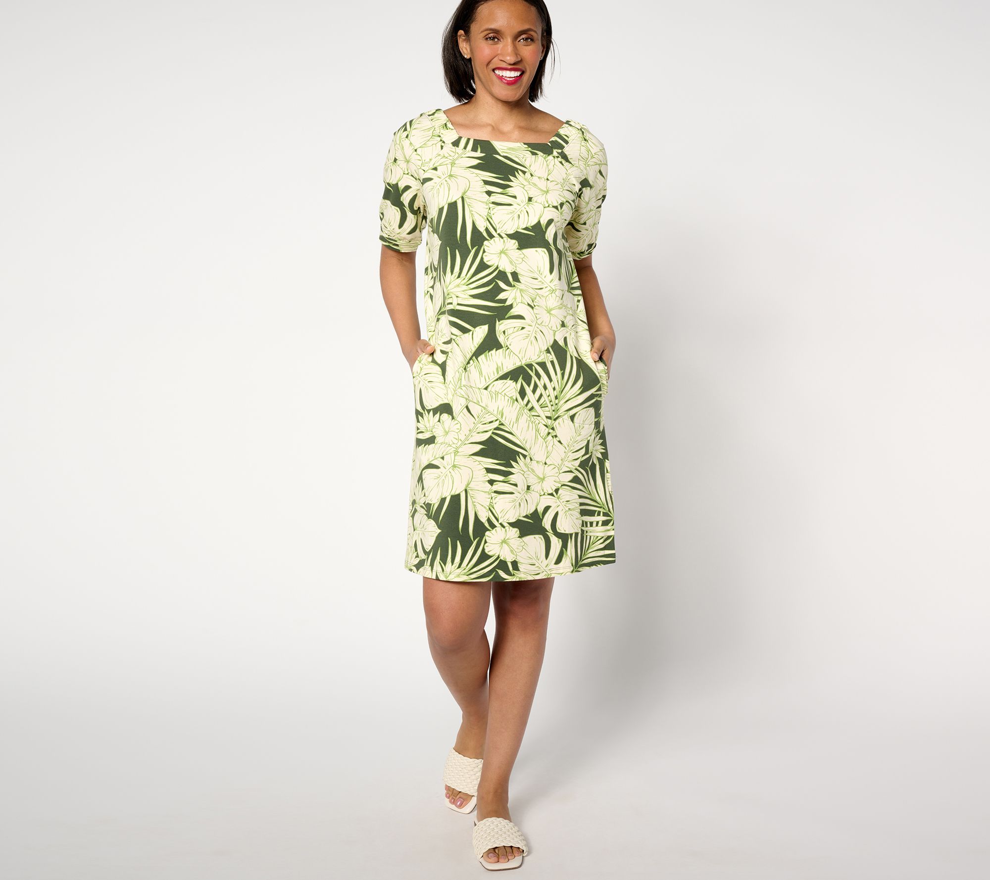 Denim & Co. Petite Favorite Jersey Square Neck Dress