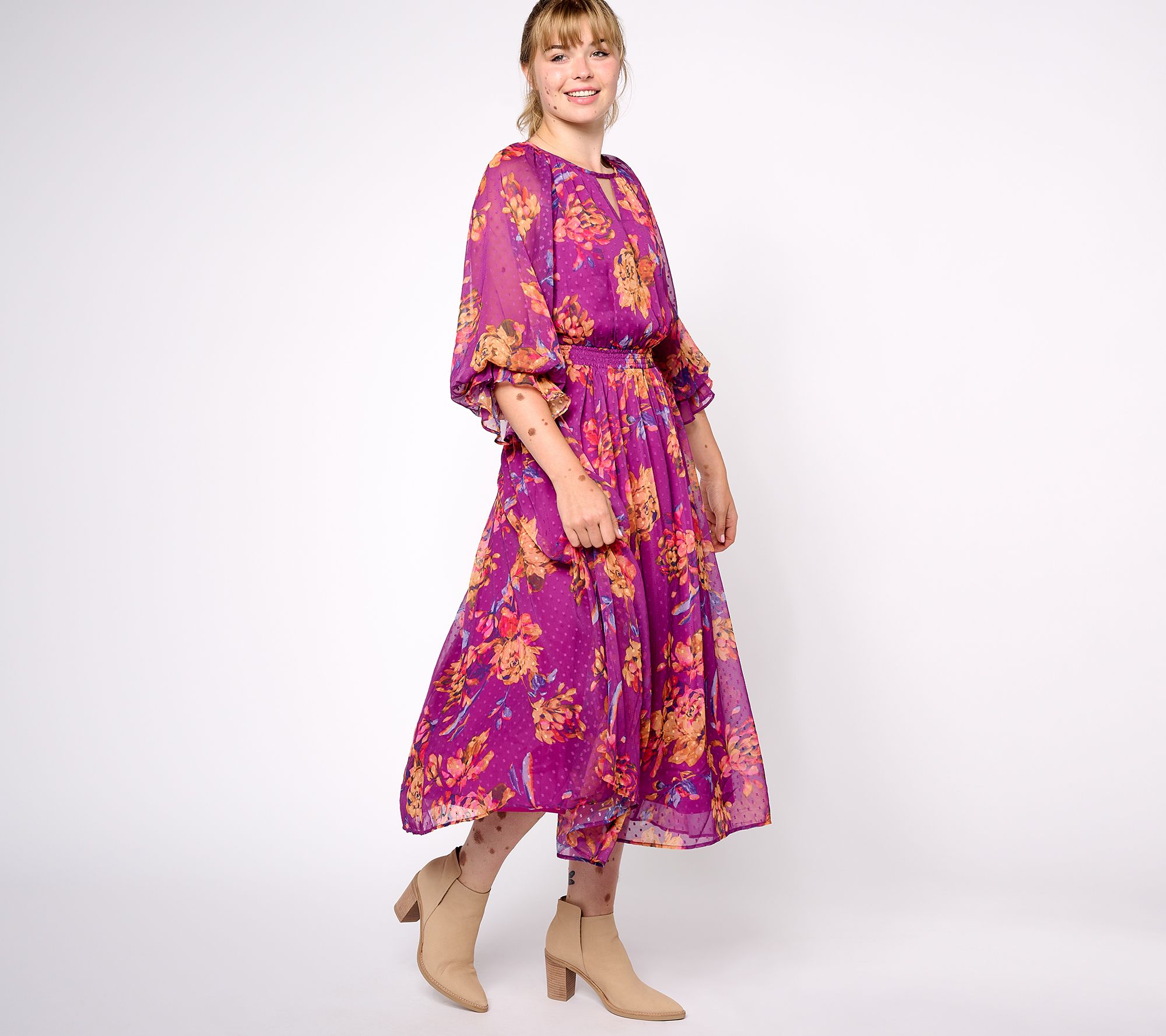 "As Is" Destination 365 Regular Chiffon Dot Maxi Dress