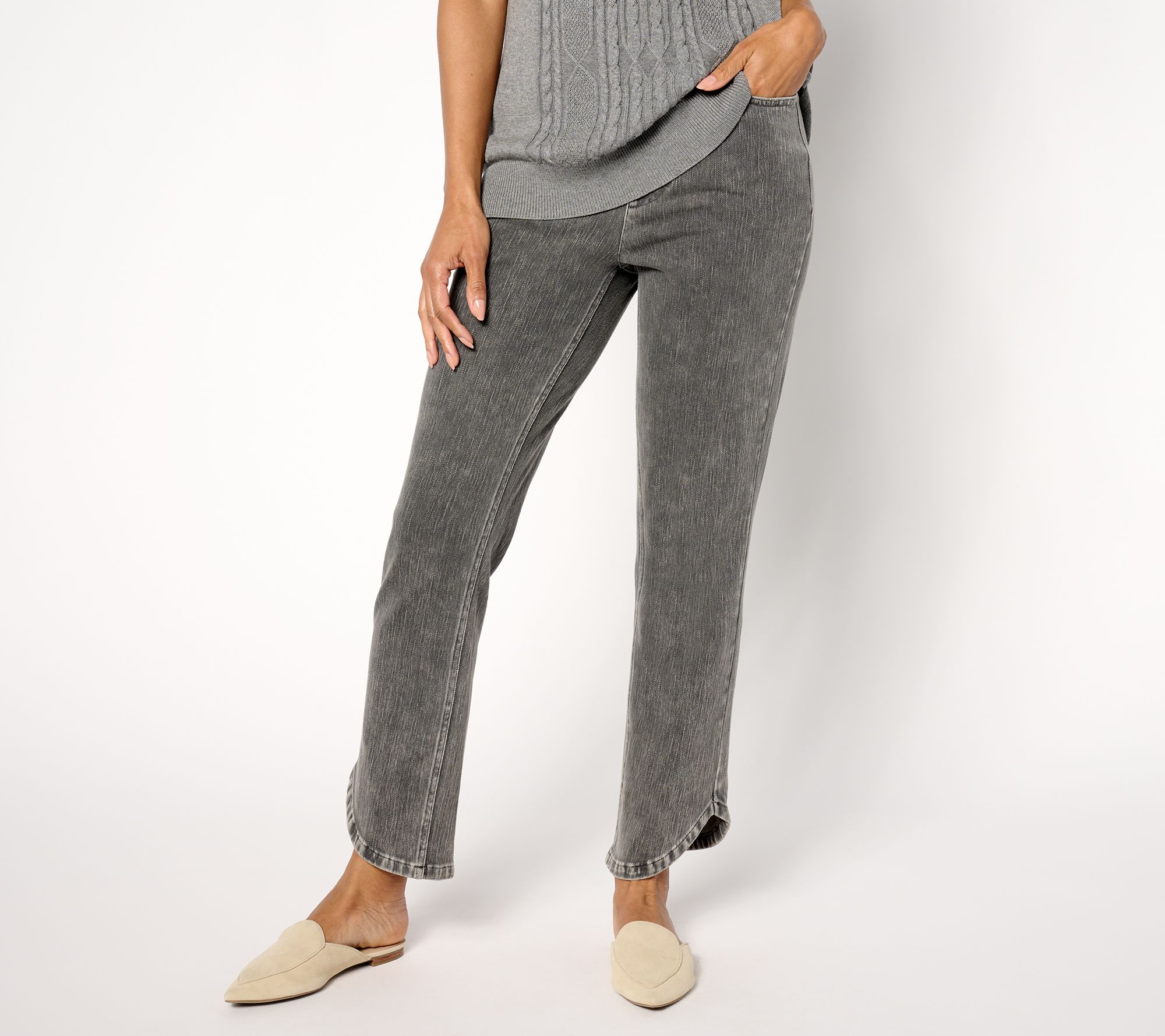Isaac Mizrahi Live! Tall Knit Denim Pull on Ankle Jeans w/ Tulip Hem