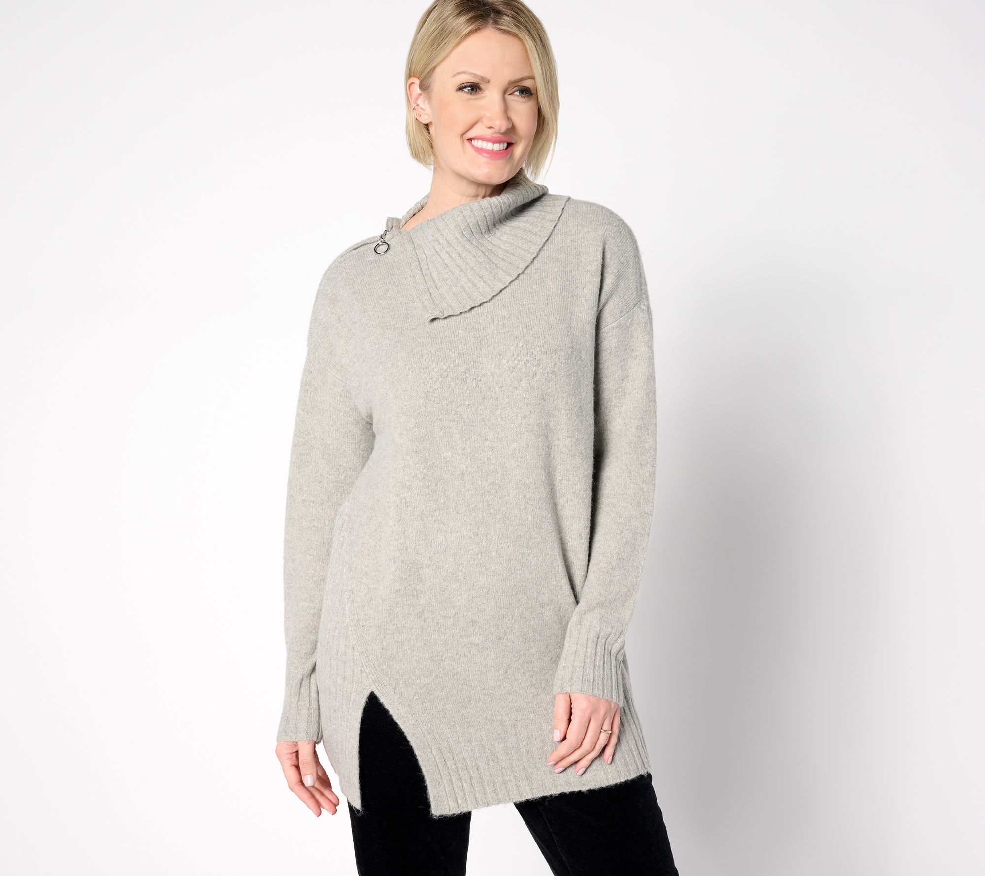 "As Is" Denim & Co. Adaptive Cowl Neck Split Side Sweater Tunic