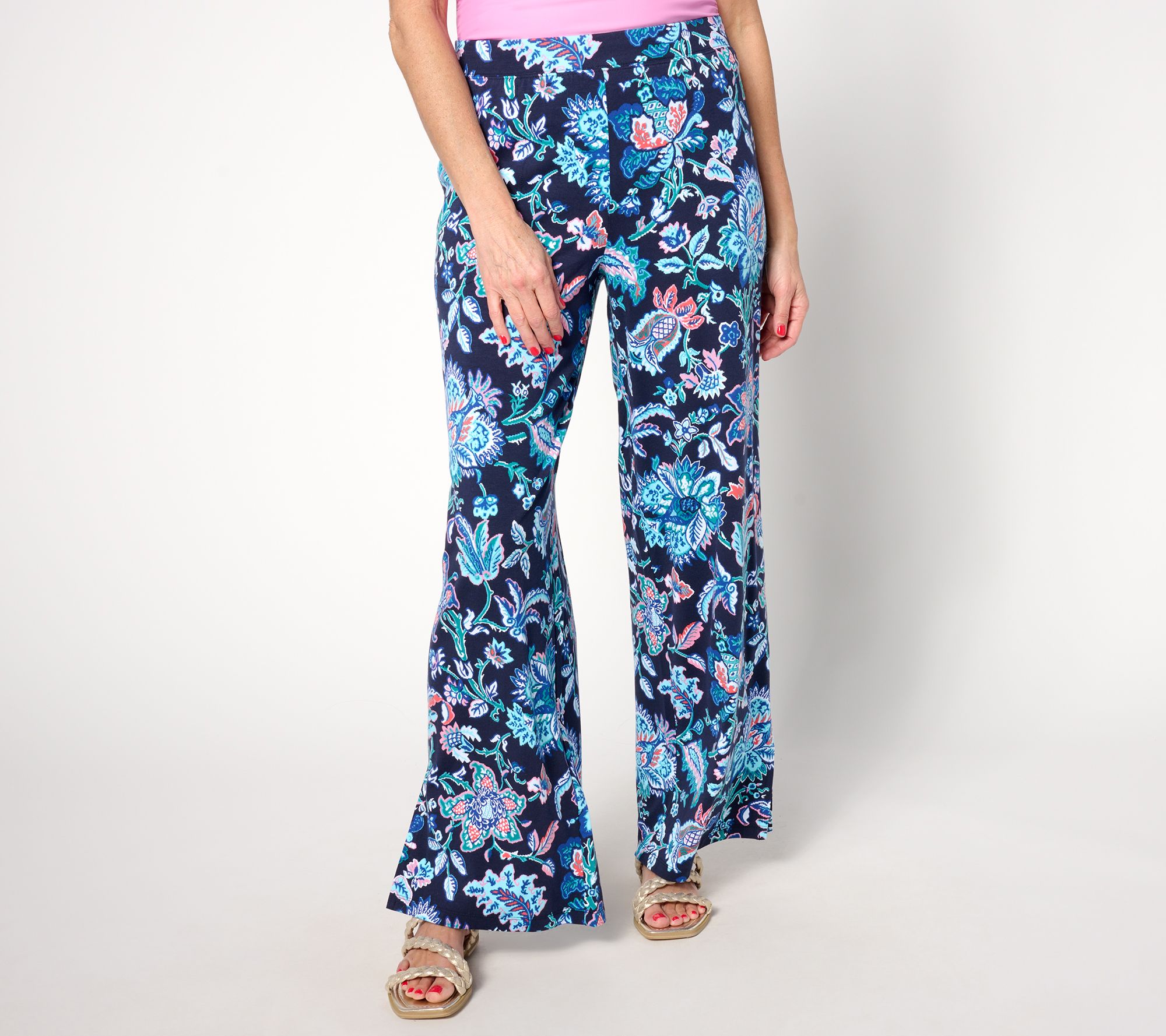 "As Is" Denim & Co. Beach Jersey Regular Wide Leg Pant With Slits