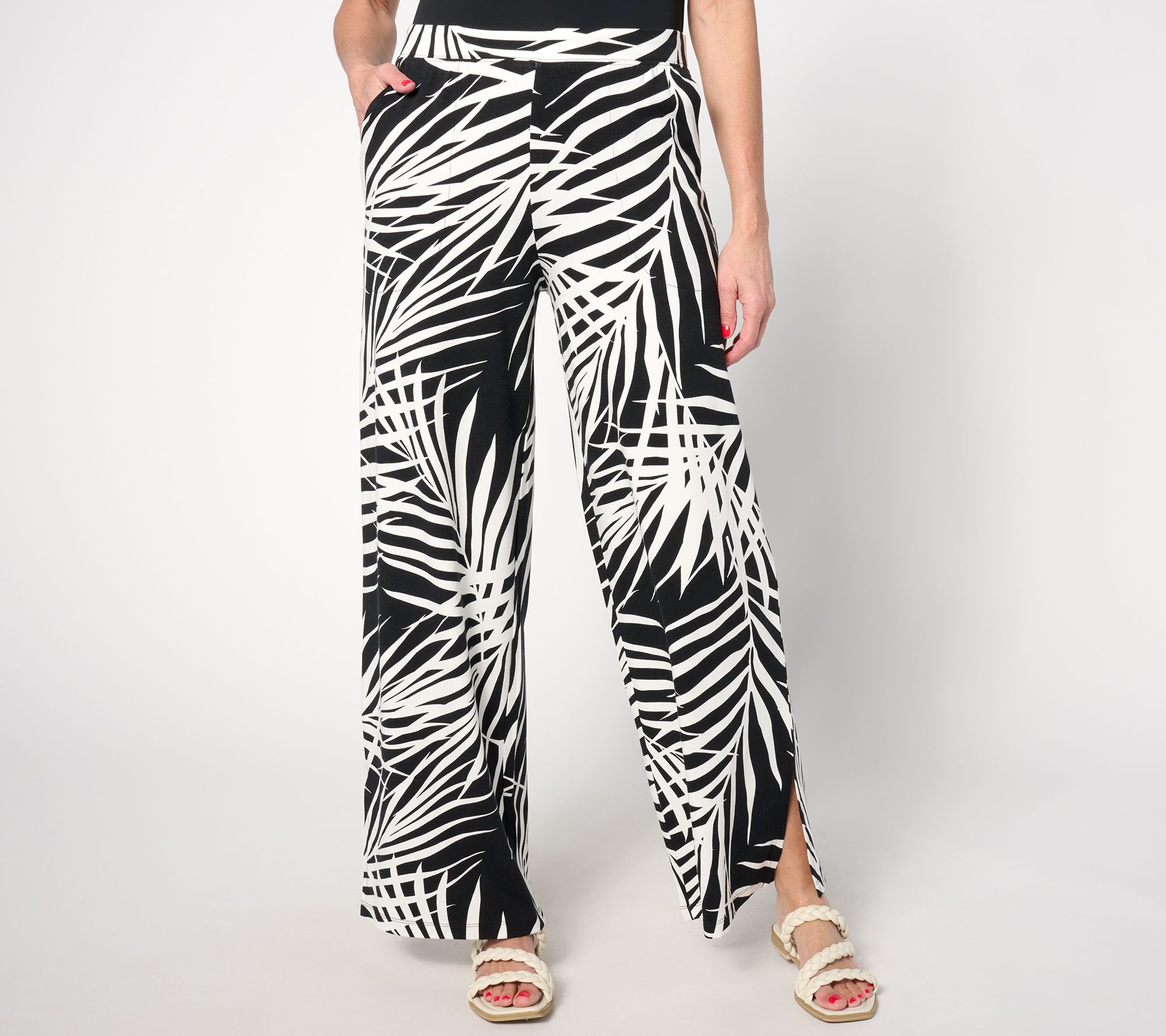 "As Is" Denim & Co. Beach Jersey Regular Wide Leg Pant With Slits