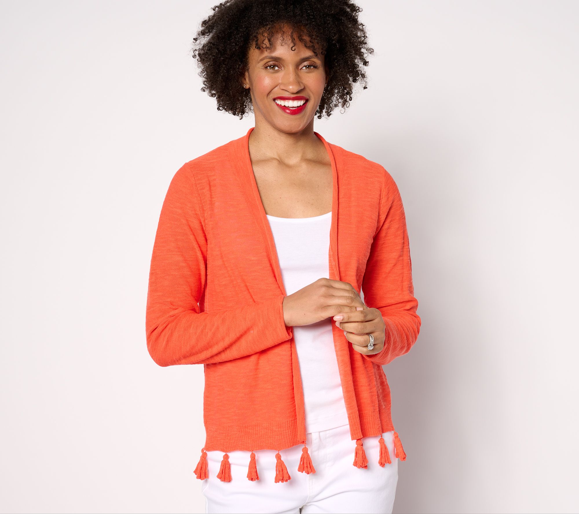 "As Is" Belle by Kim Gravel Open Front Cardigan with Tassel Trim