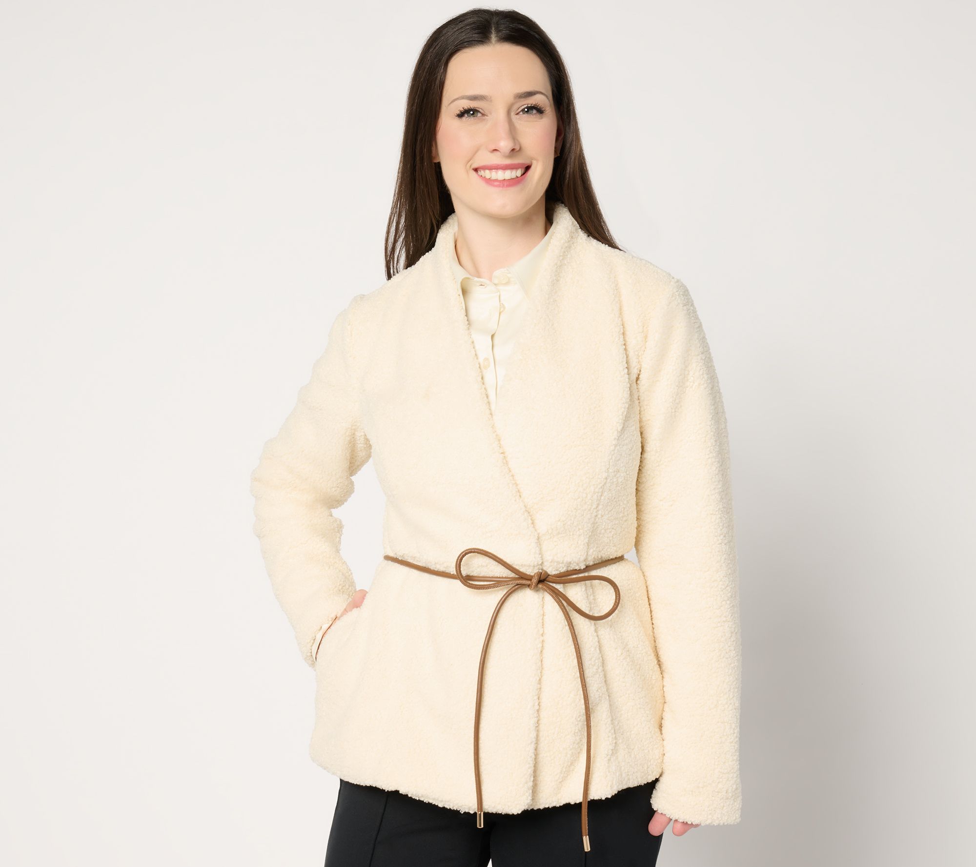BEAUTIFUL by Lawrence Zarian Sherpa Jacket with Faux Leather Belt