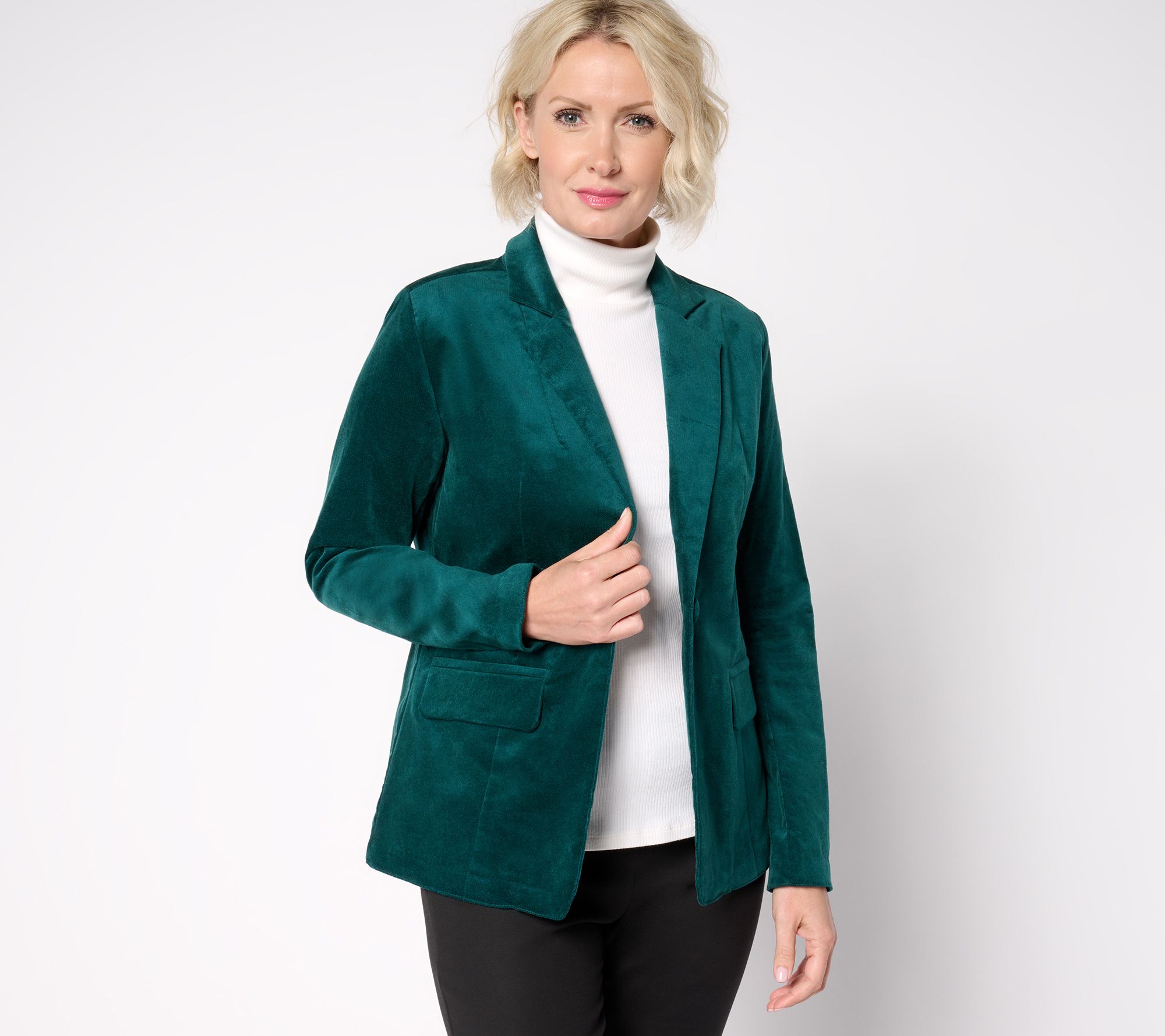 Denim & Co. Regular Stretch Velvet One Button Blazer
