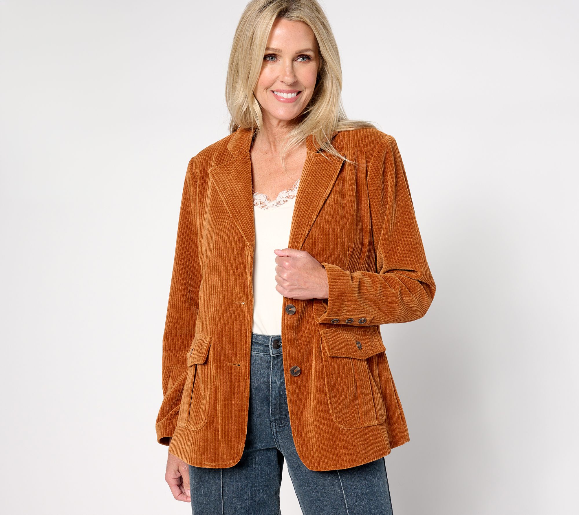 by Stacy London Button Front Stretch Corduroy Jacket - QVC.com