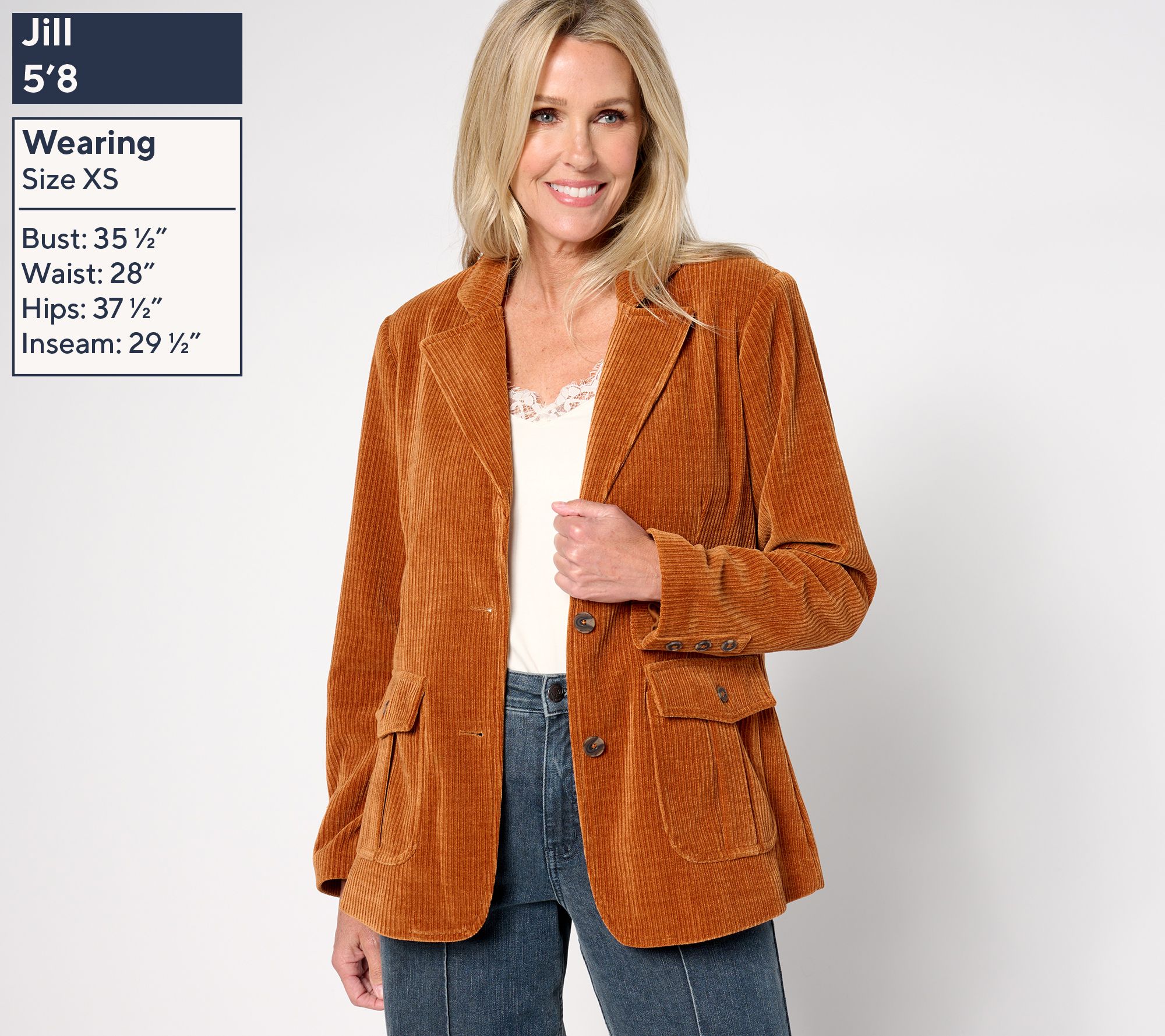 お歳暮 2024 by Stacy London Button Front Stretch Corduroy Jacket - QVC.com ジャケット・アウター