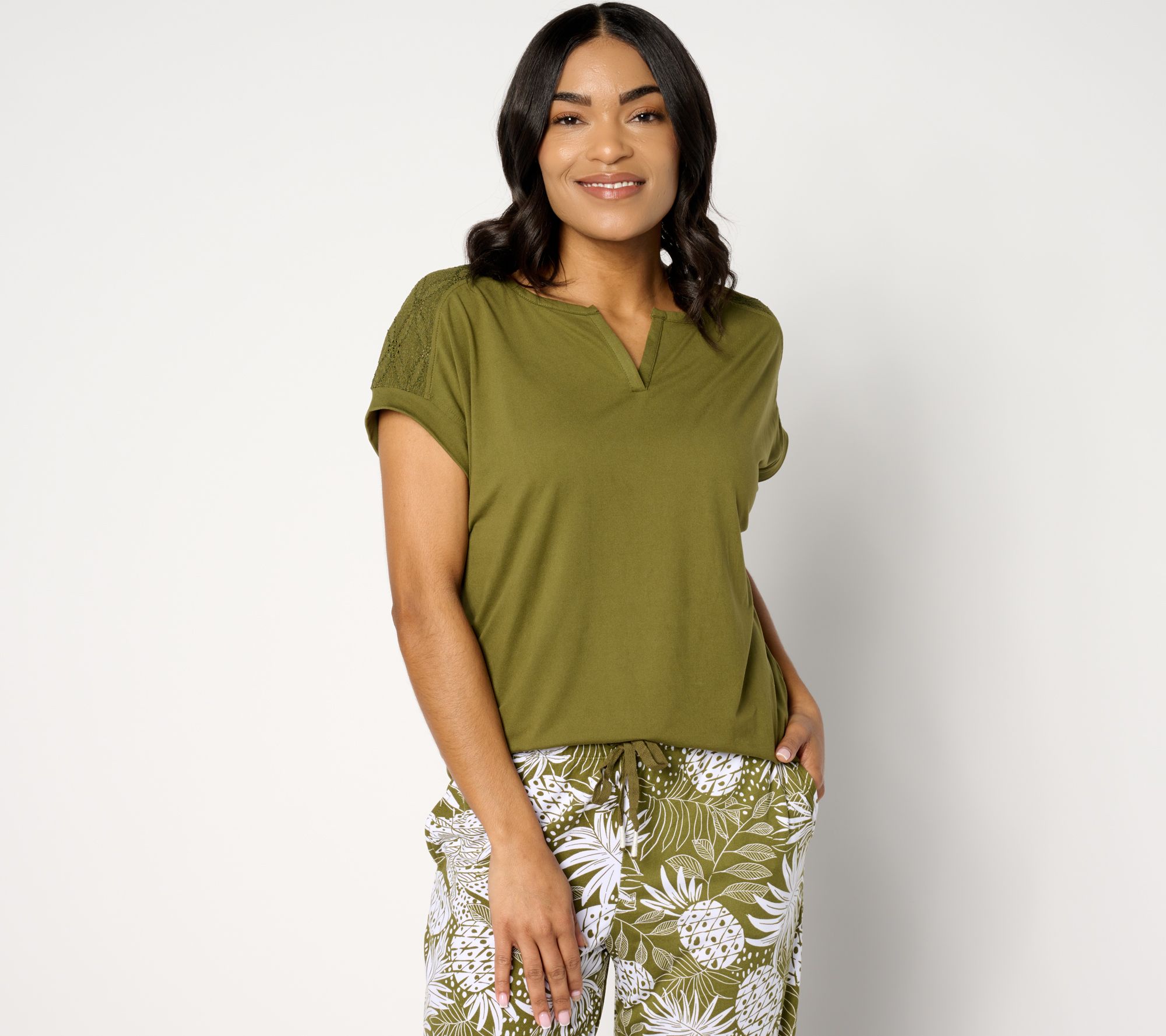 "As Is" Cuddl Duds Flexwear Tee with Eyelet Detail