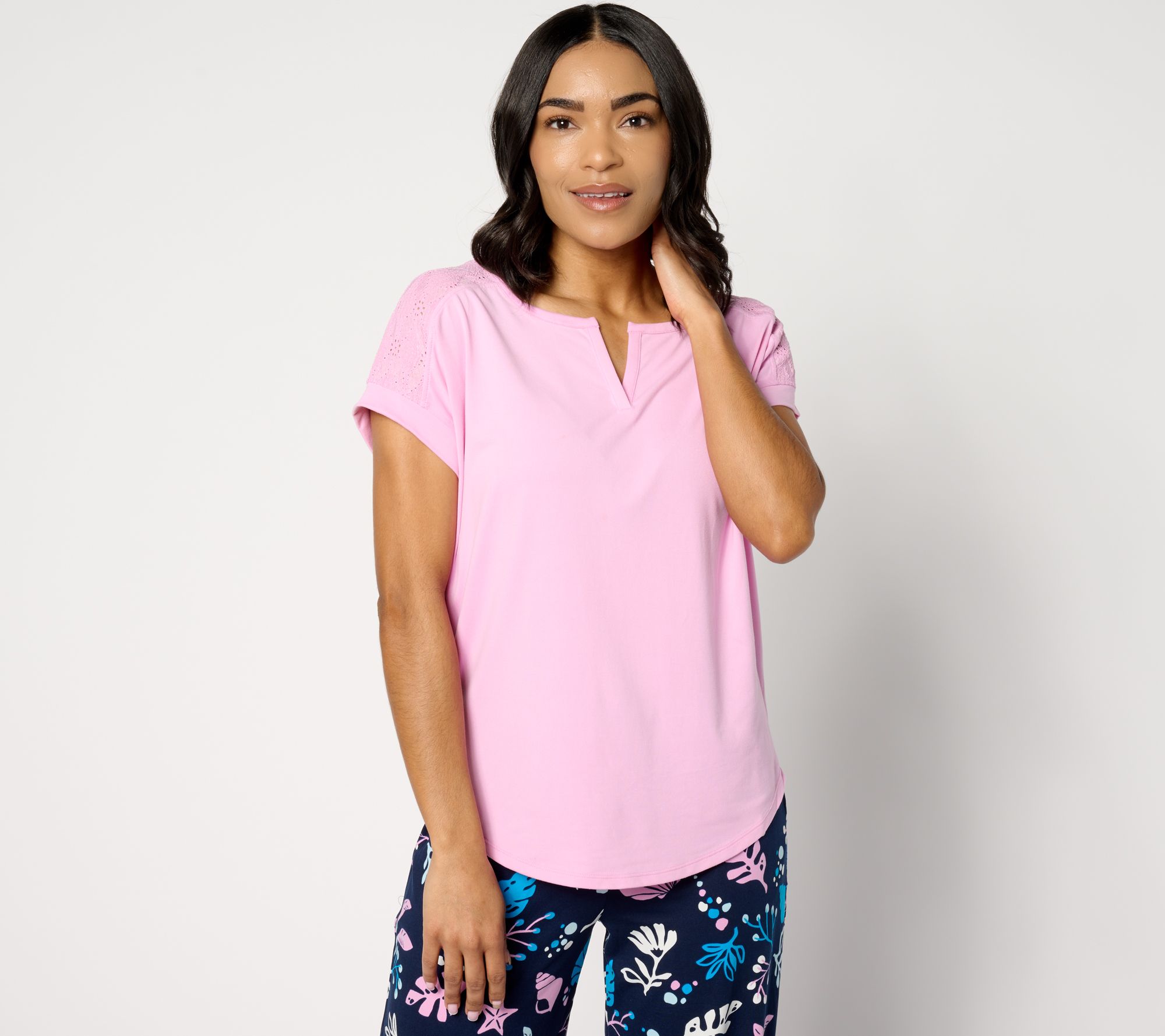 "As Is" Cuddl Duds Flexwear Tee with Eyelet Detail