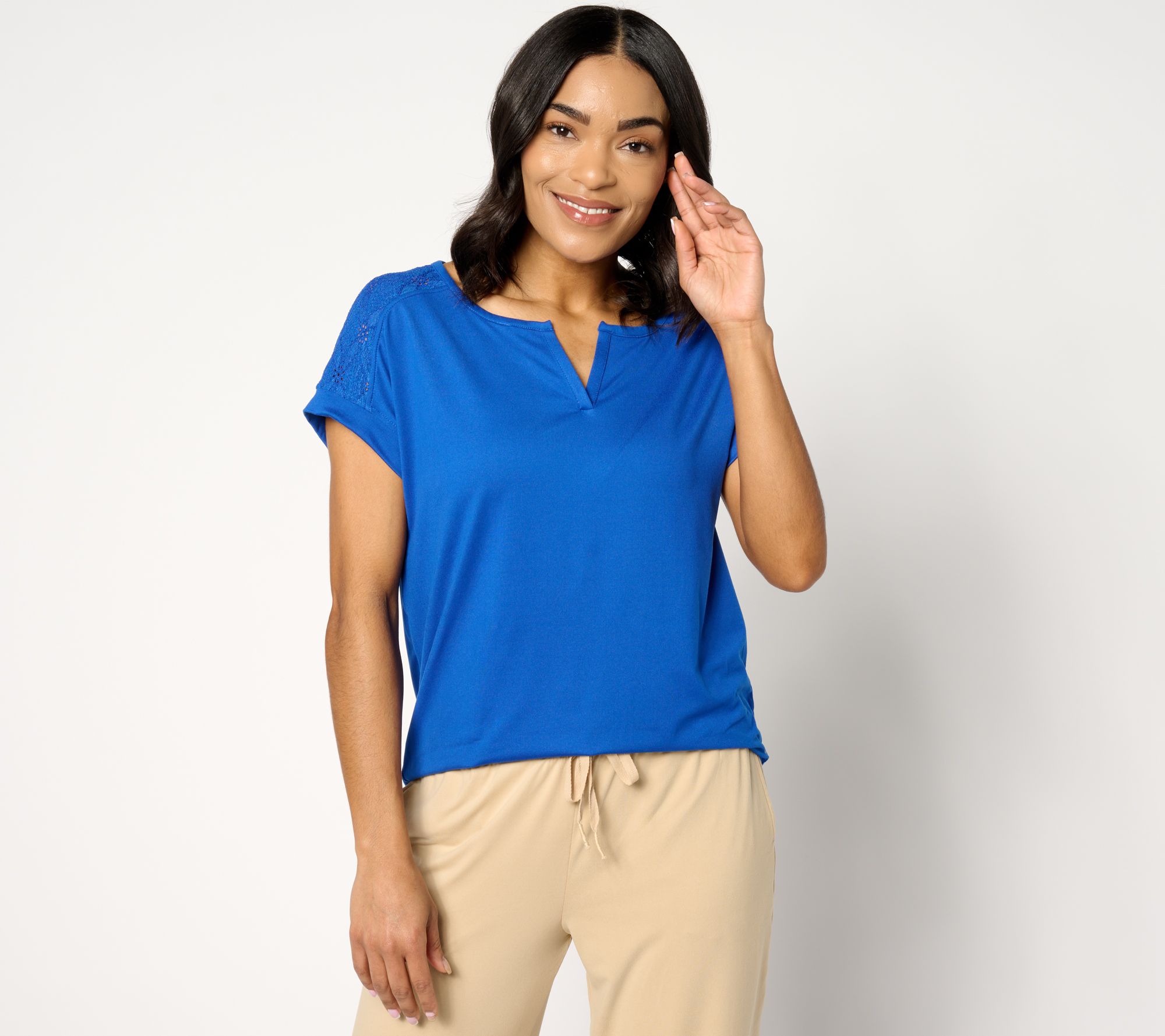 "As Is" Cuddl Duds Flexwear Tee with Eyelet Detail