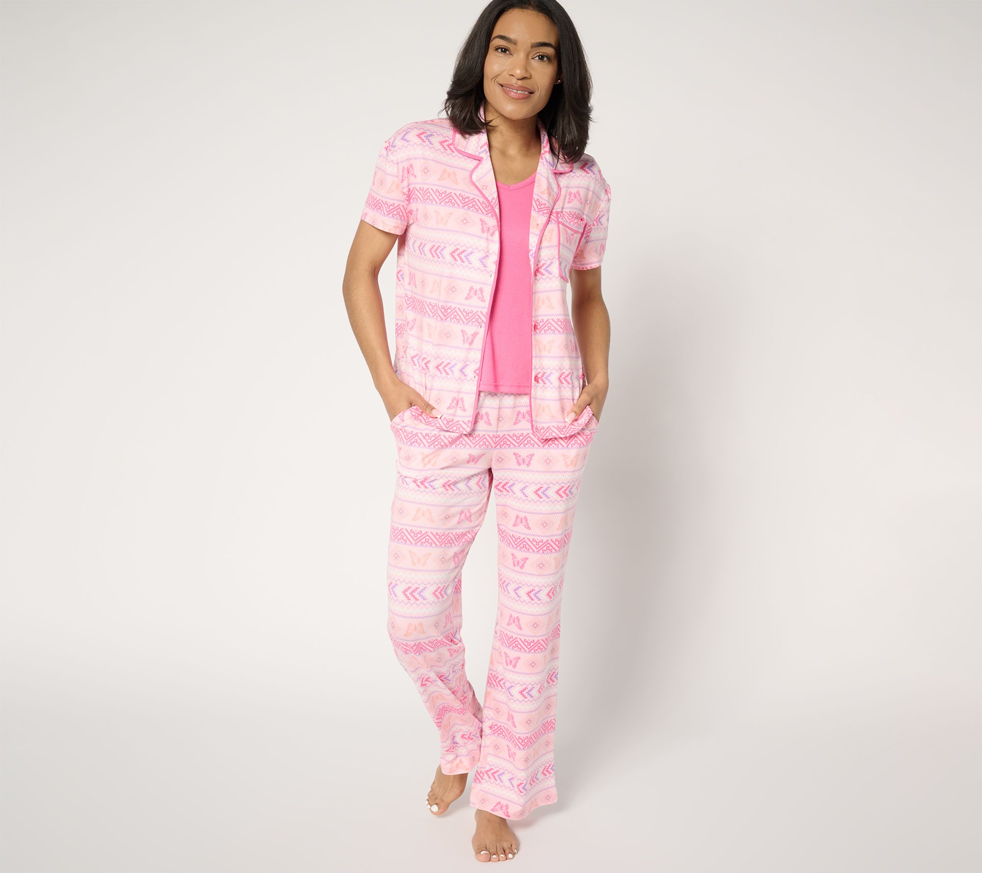 MUK LUKS Cloud Knit and Ribbed Knit Three Piece Pajama Set