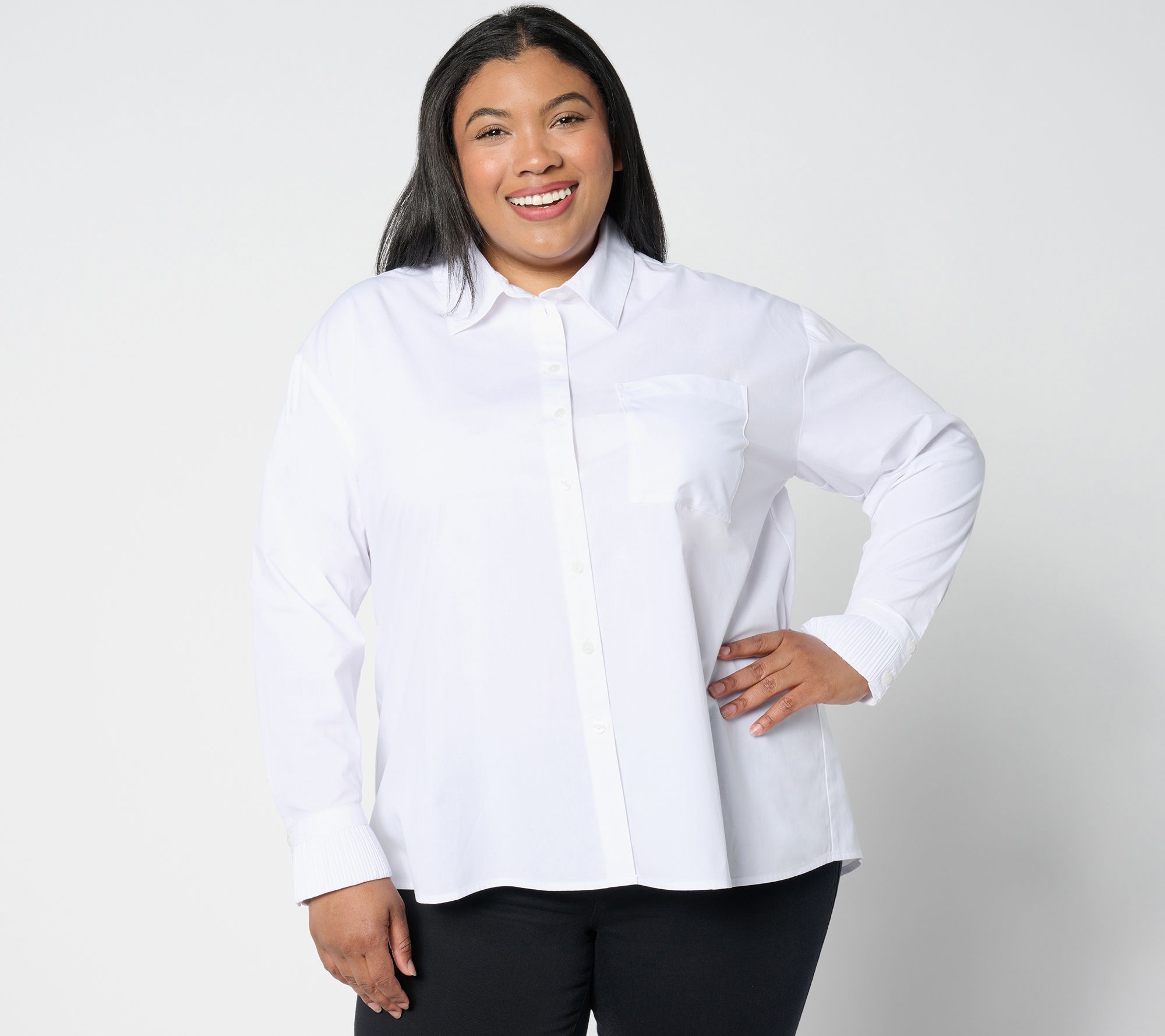 "As Is" Women with Control Petite Woven Button Front Shirt