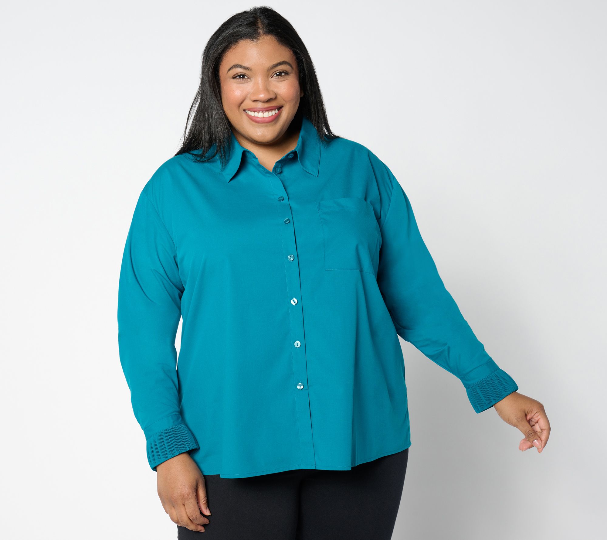 "As Is" Attitudes by Renee Petite Woven Button Front Shirt