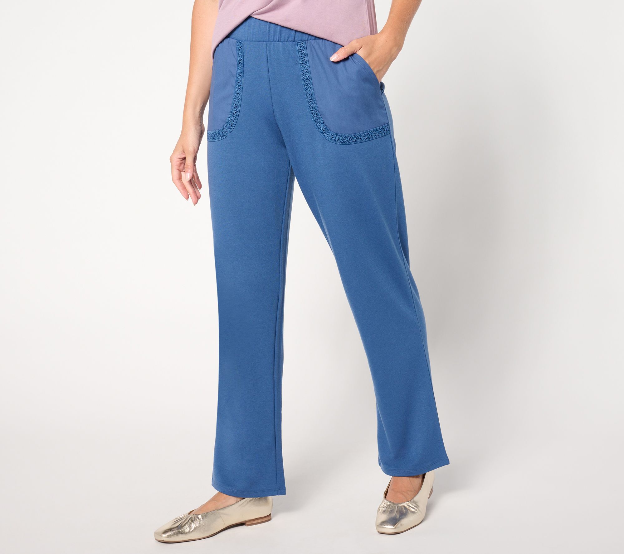 "As Is" LOGO Life by Lori Goldstein Reg Wide Leg Pants with Crochet