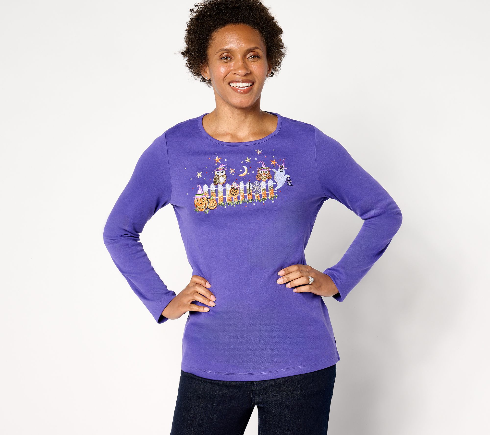 "As Is" Quacker Factory Fall- eljua Embroidered Long Sleeve Top