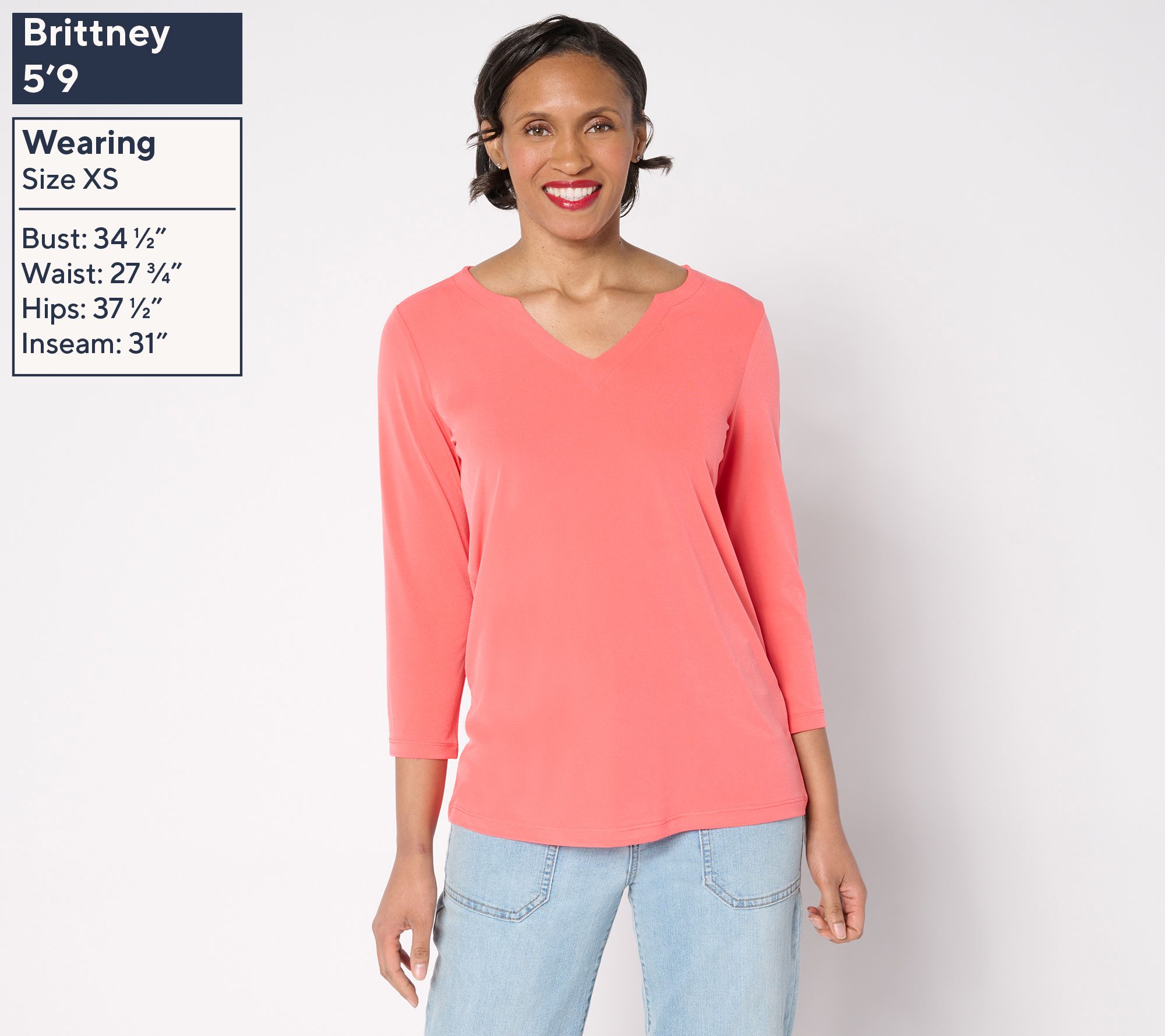 Susan Graver Modern Essentials Liquid Knit Split Neck Top