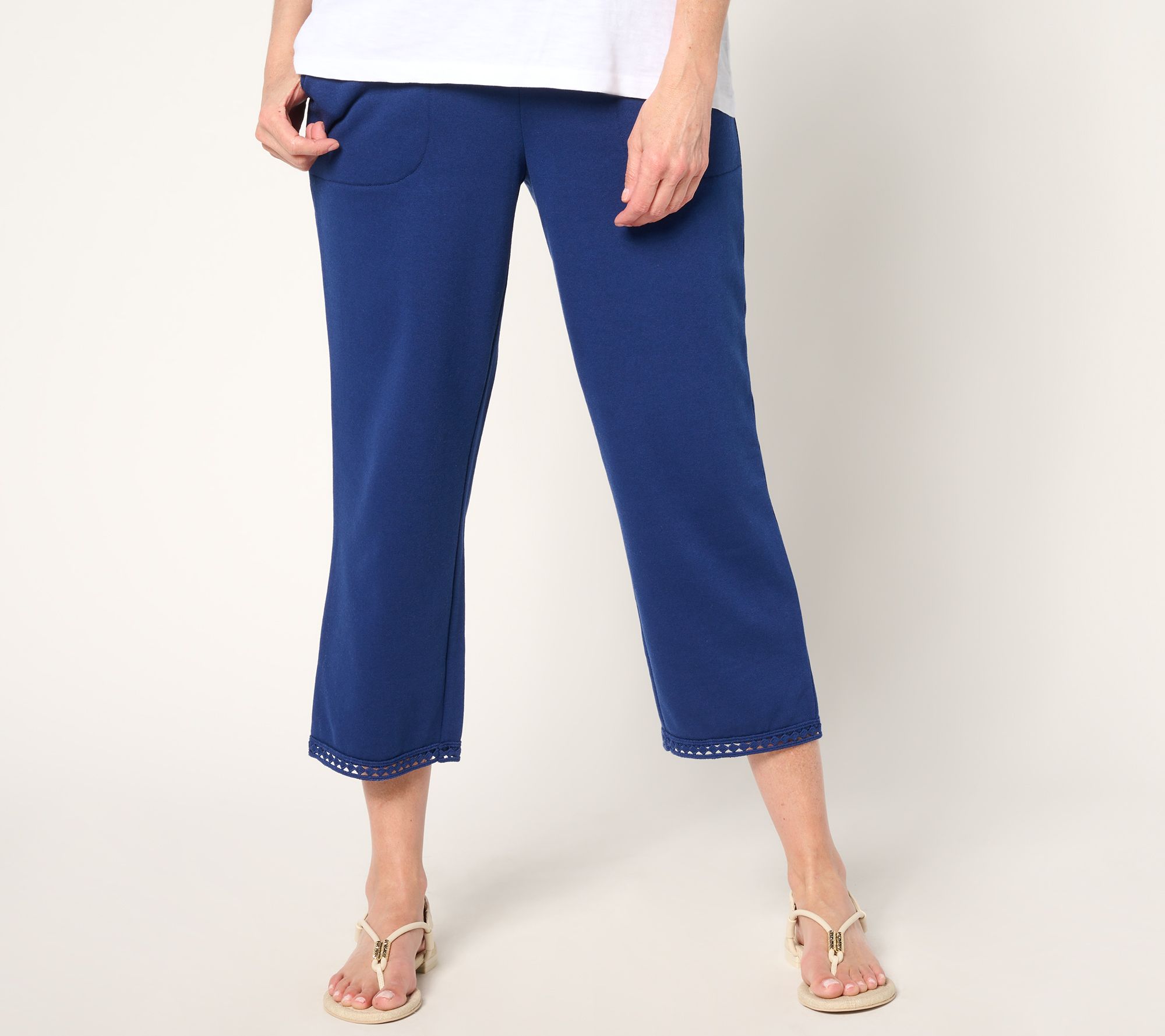 Denim & Co. Beach Regular Straight Leg Crop Pant with Lace Trim