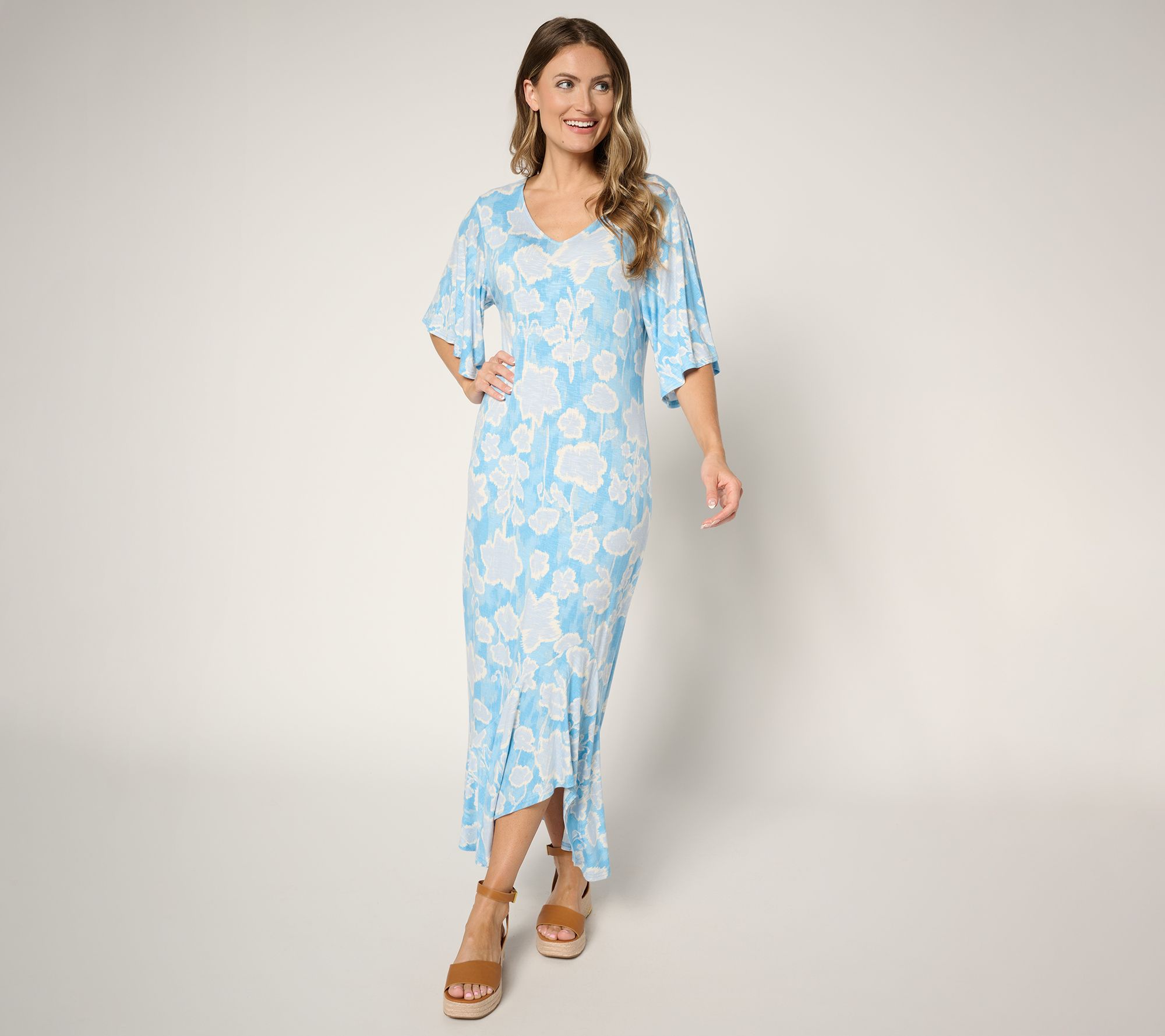 Peace Love World Boheme Petite Knit Flutter Sleeve V-Neck Dress