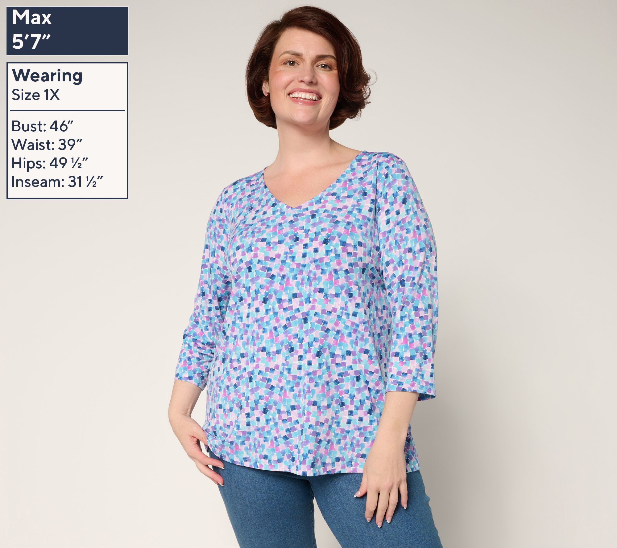 Susan Graver Petite Printed Liquid Knit Set of (2) 3/4