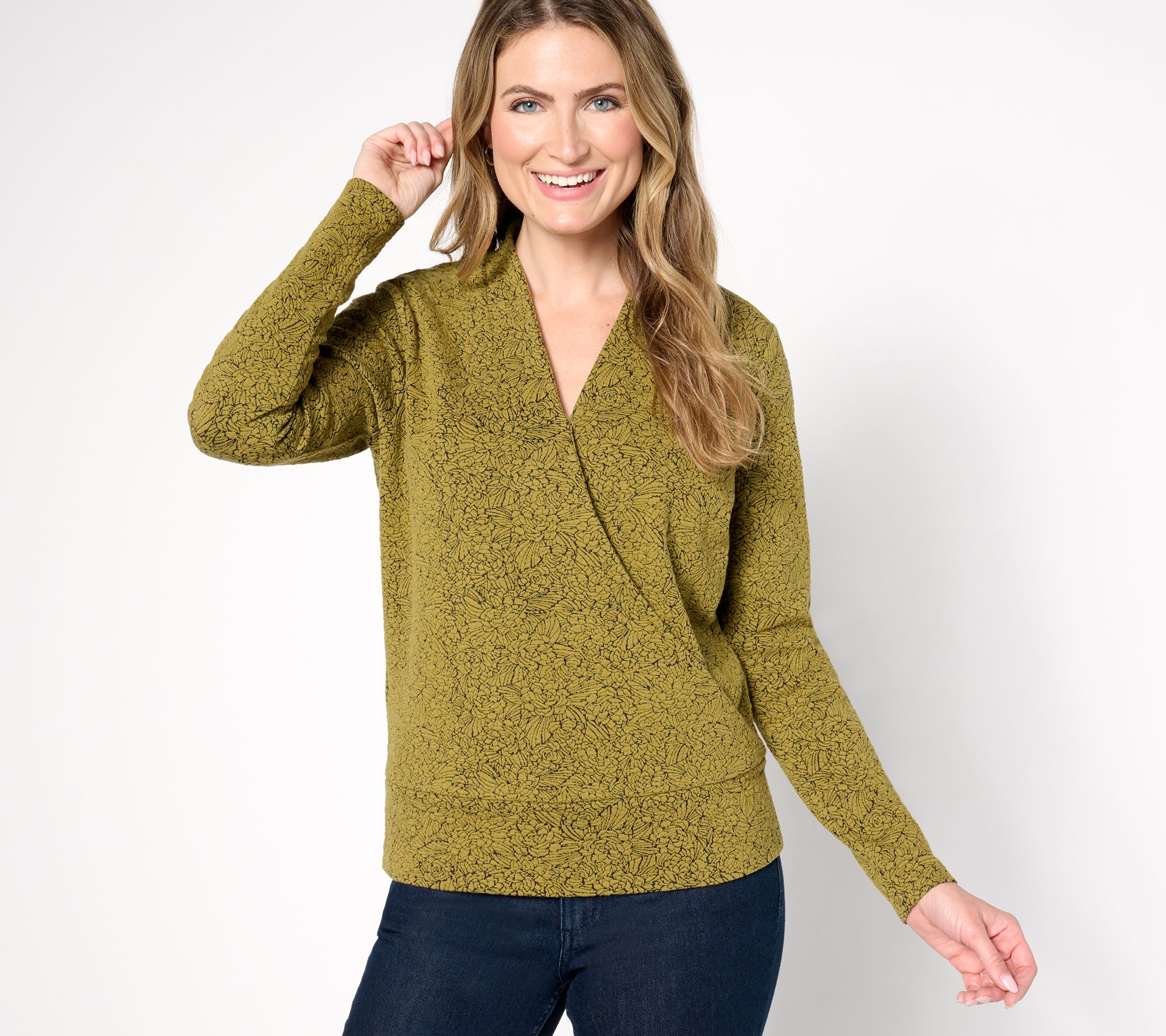 "As Is" BEAUTIFUL by Lawrence Zarian Faux Wrap Knit Jacquard Top