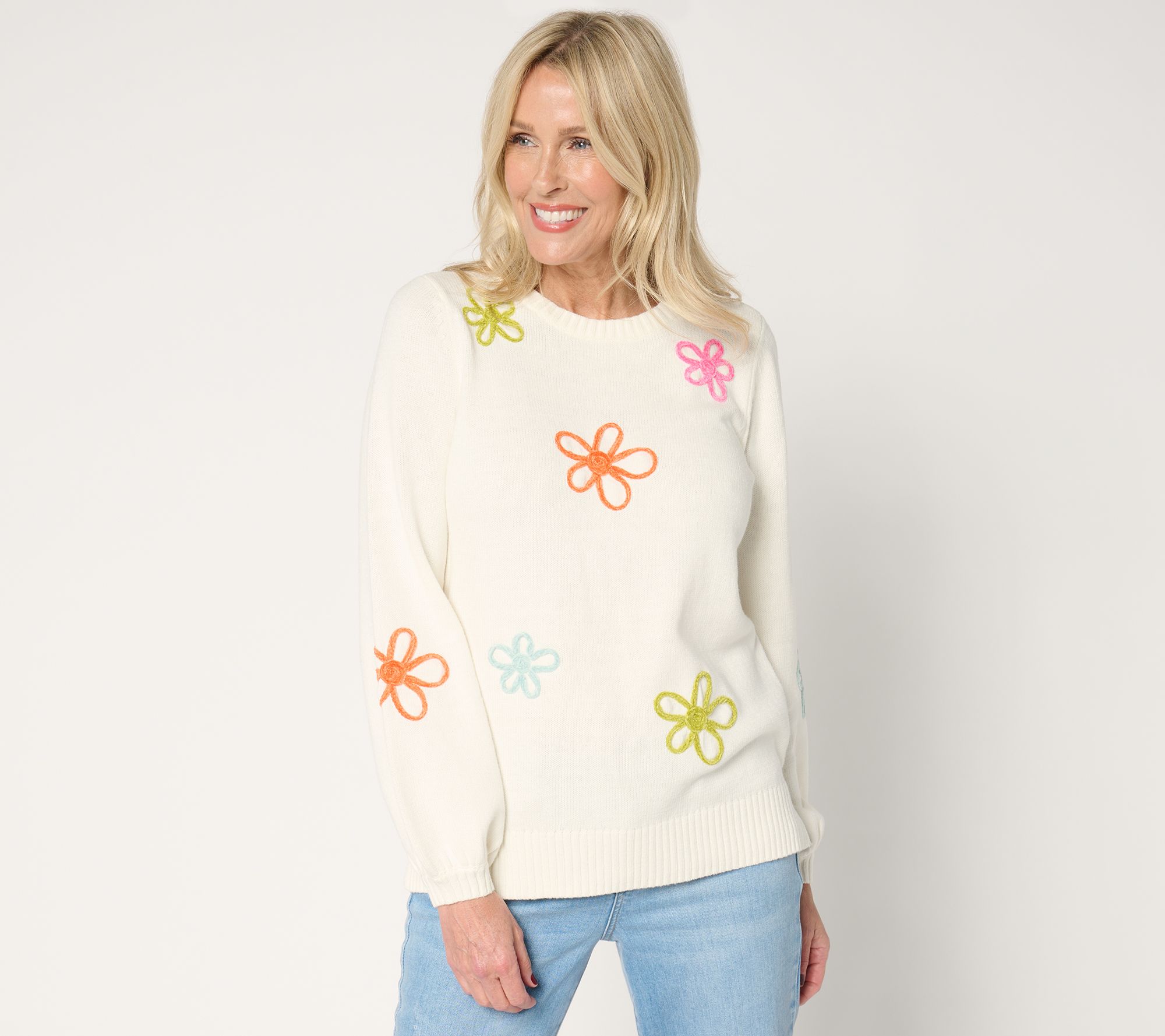 "As Is" Belle by Kim Gravel Femme Flowers Chenille Daisy Sweater