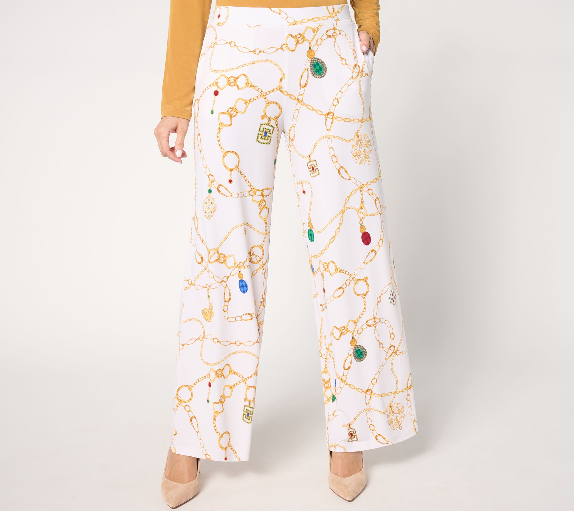 "As Is" Susan Graver Regular Printed Liquid Knit Pull On Wide Leg Pants