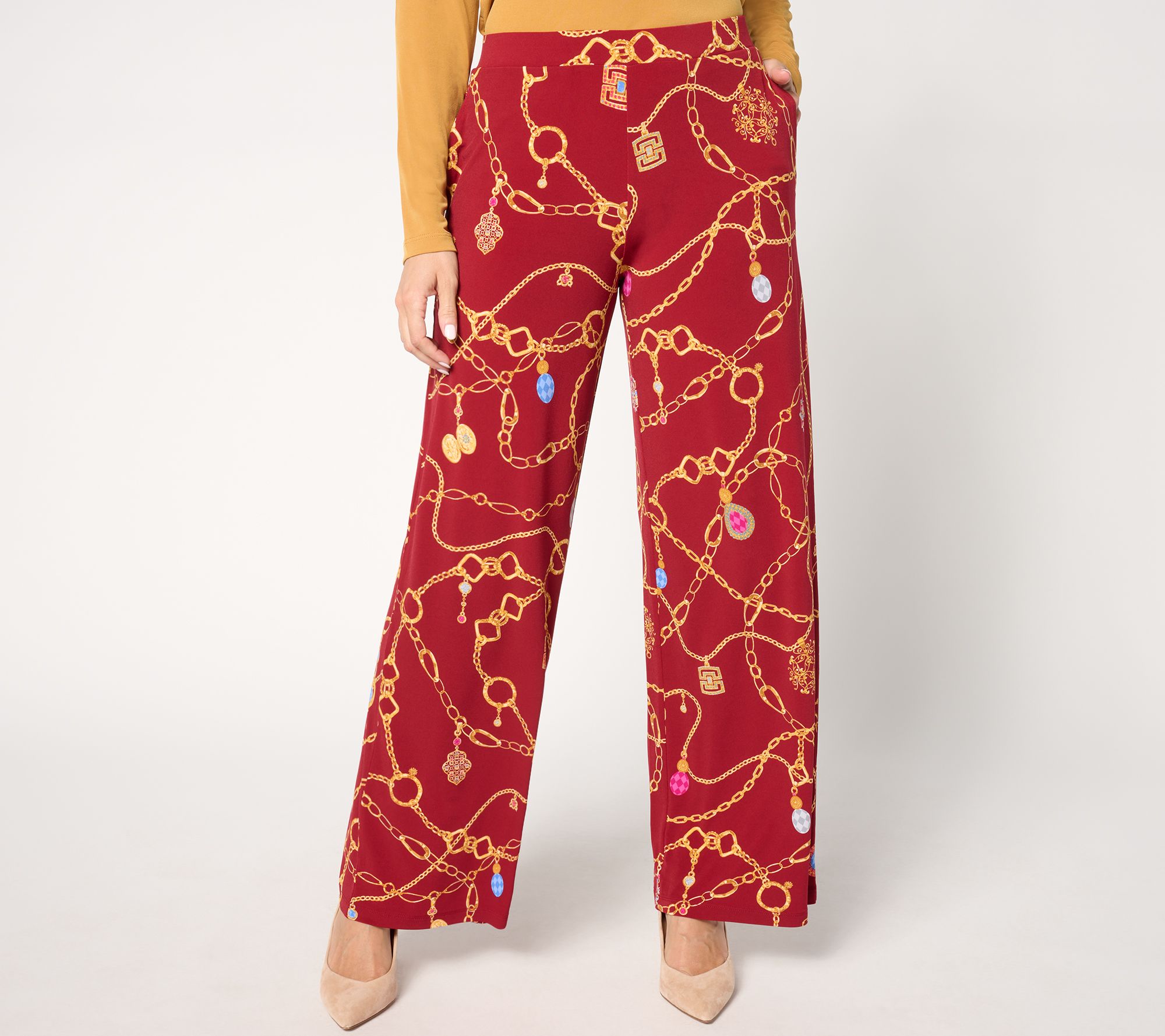 "As Is" Susan Graver Regular Printed Liquid Knit Pull On Wide Leg Pants