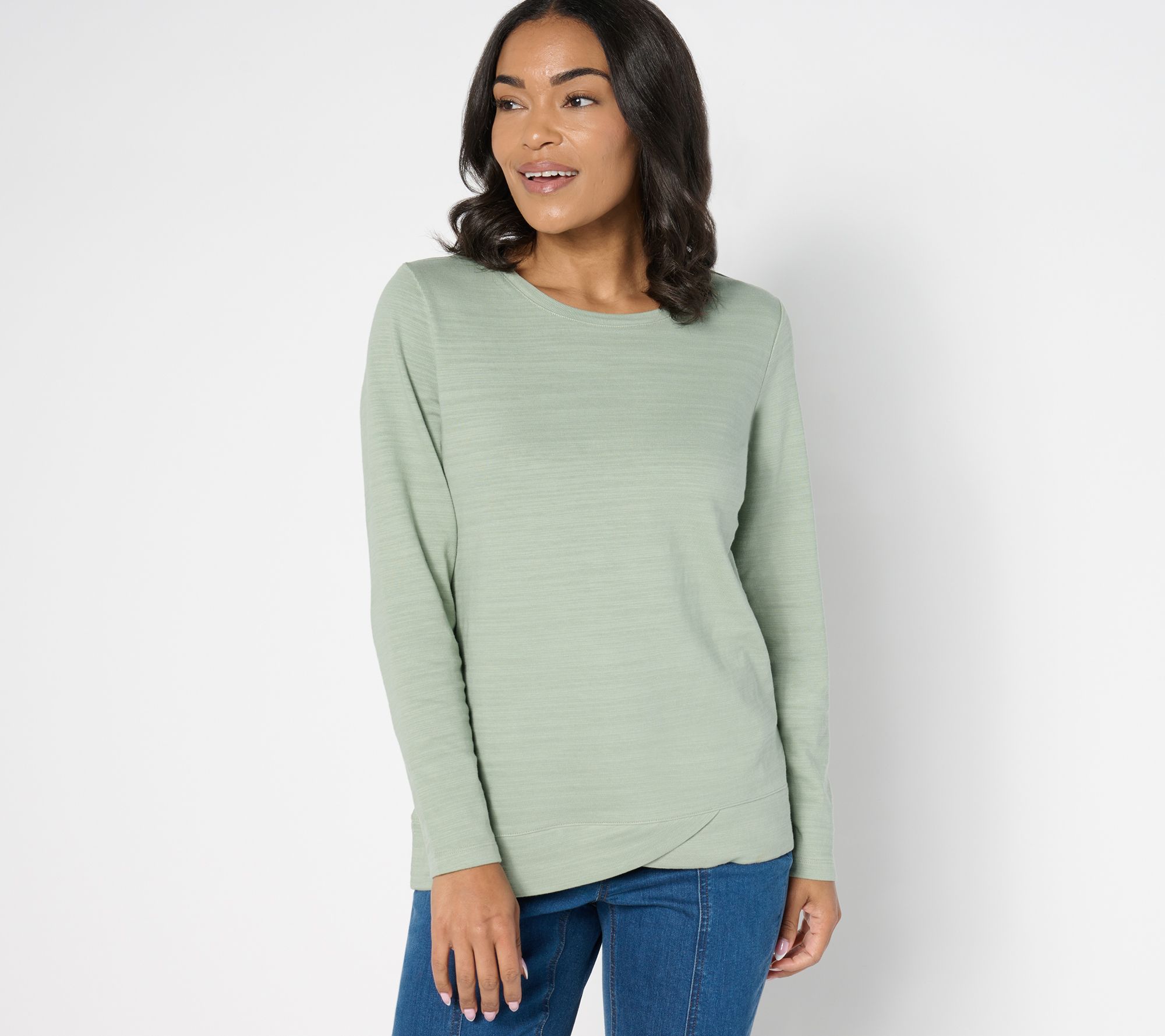 "As Is" Denim & Co. Active Cozy Cotton Pullover with Crossover Hem
