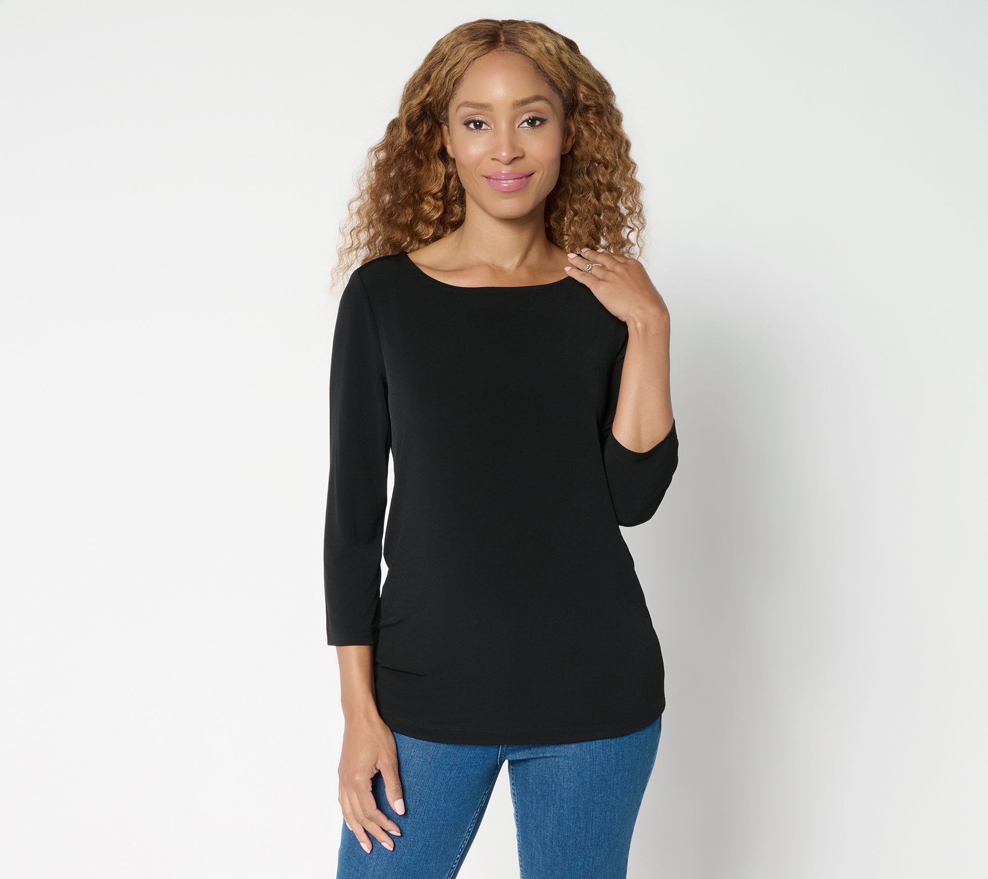 Susan Graver Sleek Essentials Liquid Knit Bateau Neck Top