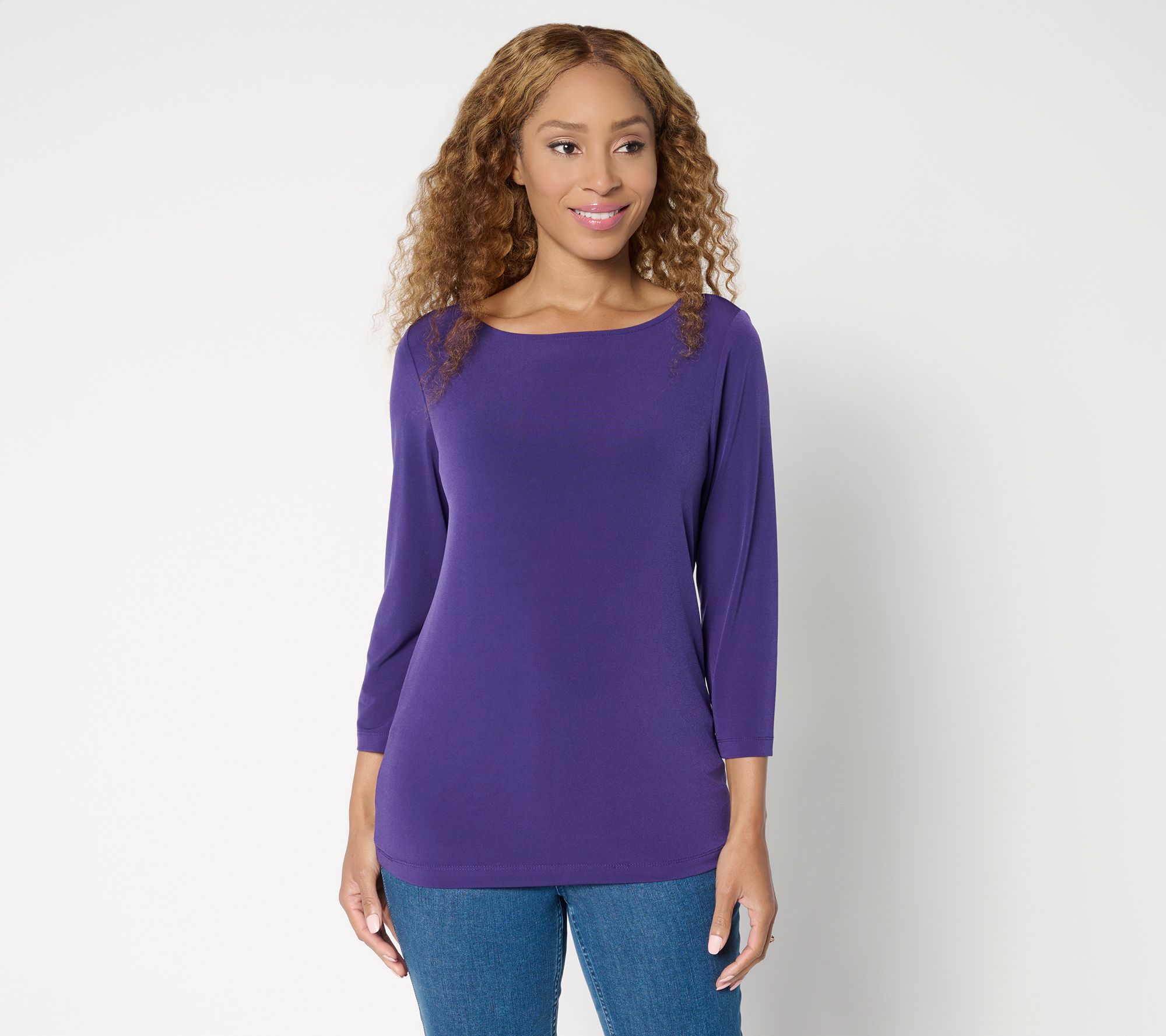 Susan Graver Sleek Essentials Liquid Knit Bateau Neck Top