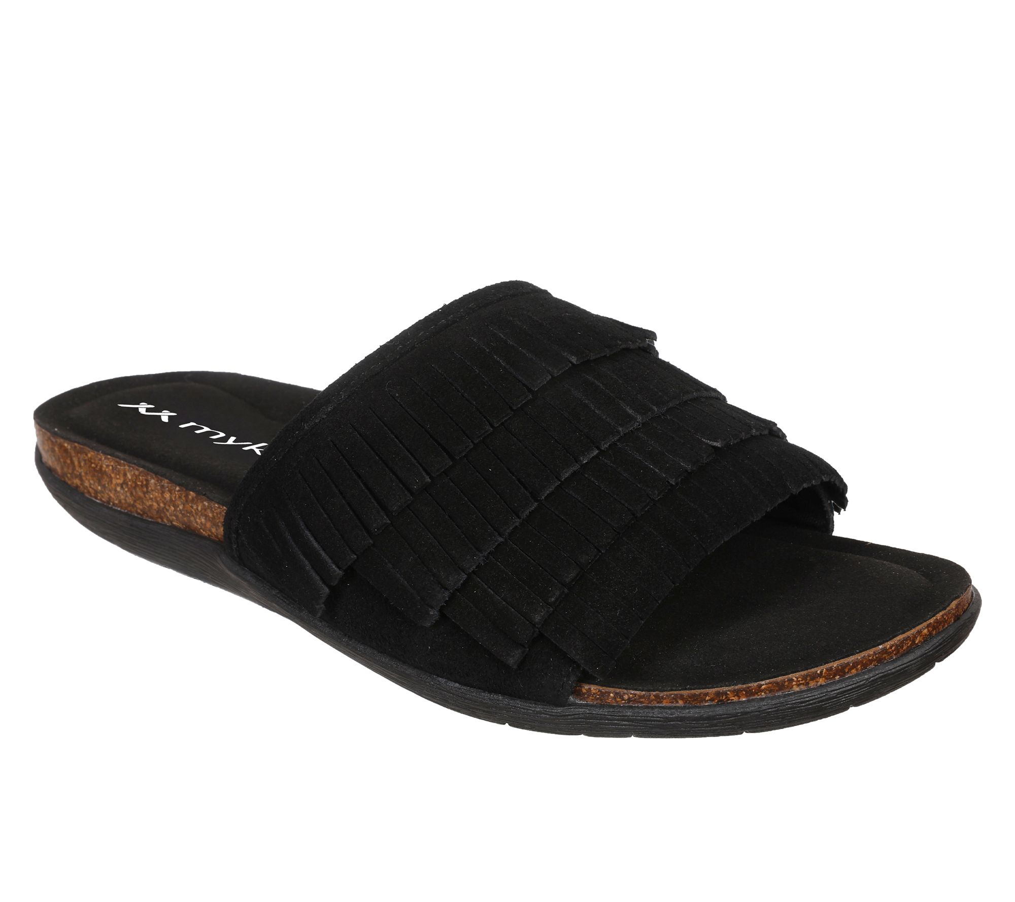 Mykos Slide Leather Fringe Sandal - Clea