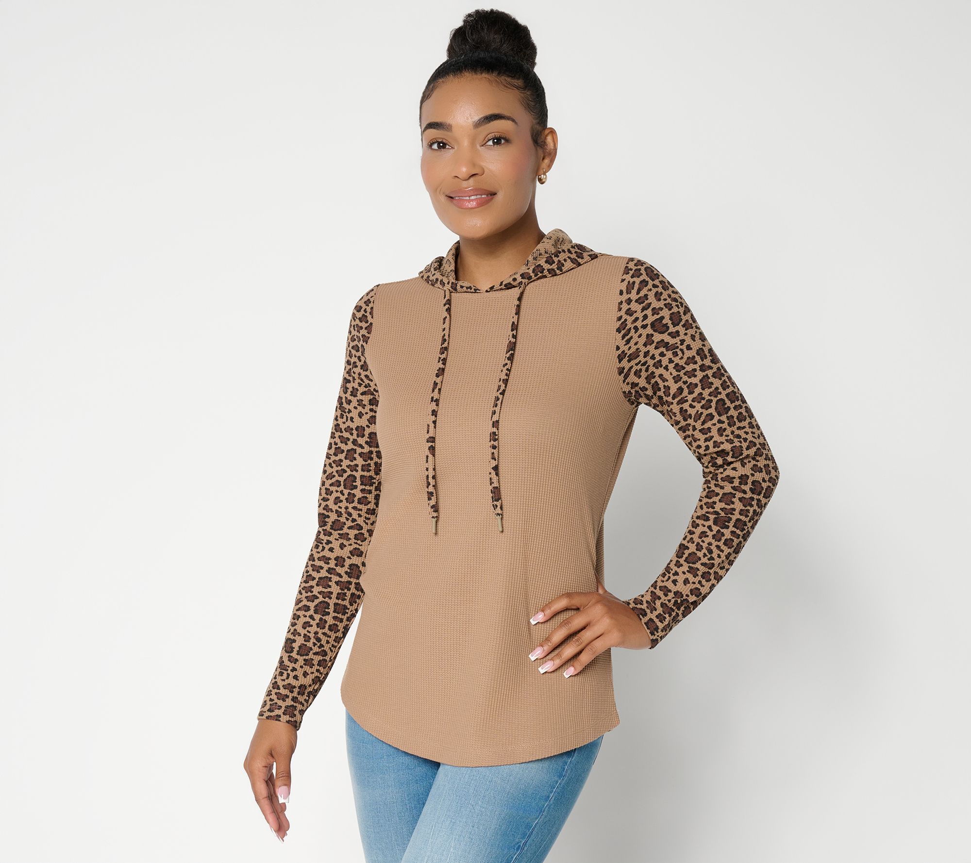 Belle by Kim Gravel Baby Waffle Leopard Sleeve Hoodie