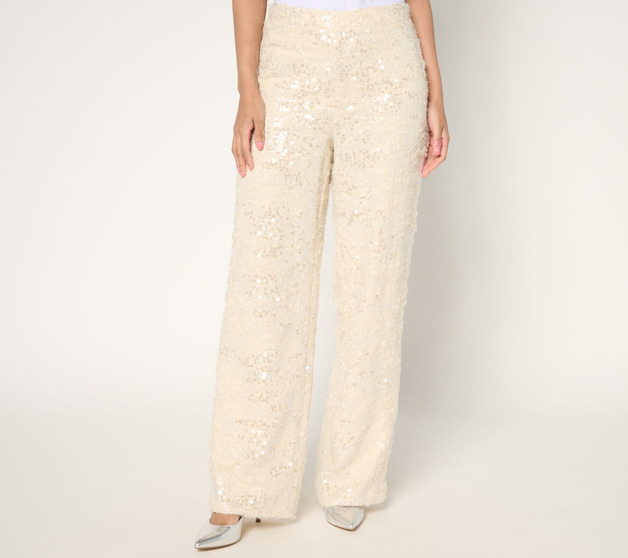 "As Is" Dennis Basso Petite Wide Leg Sequin Pants