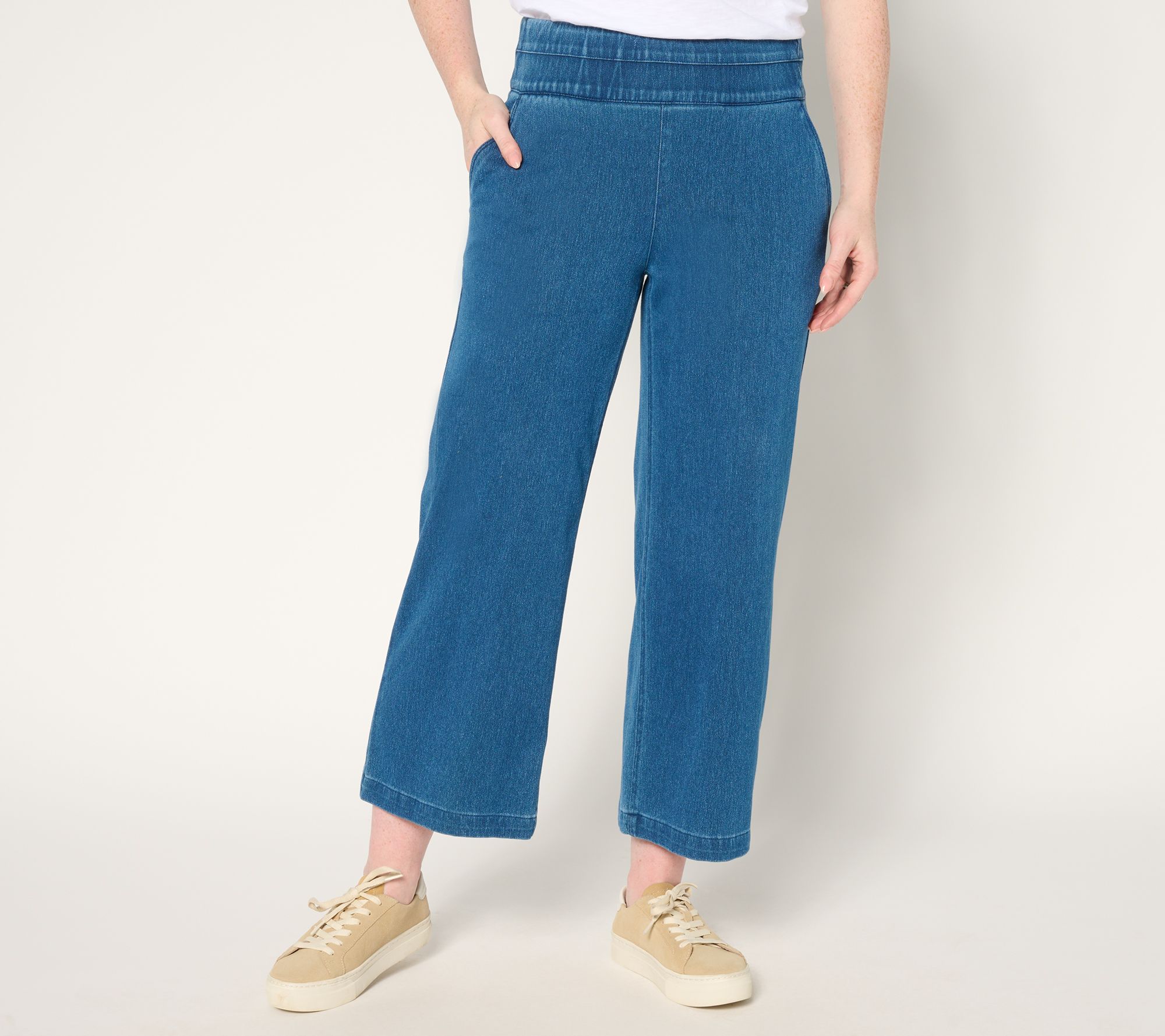 "As Is" Denim & Co. Petite Comfy Knit Air Wide Leg Crop Jean