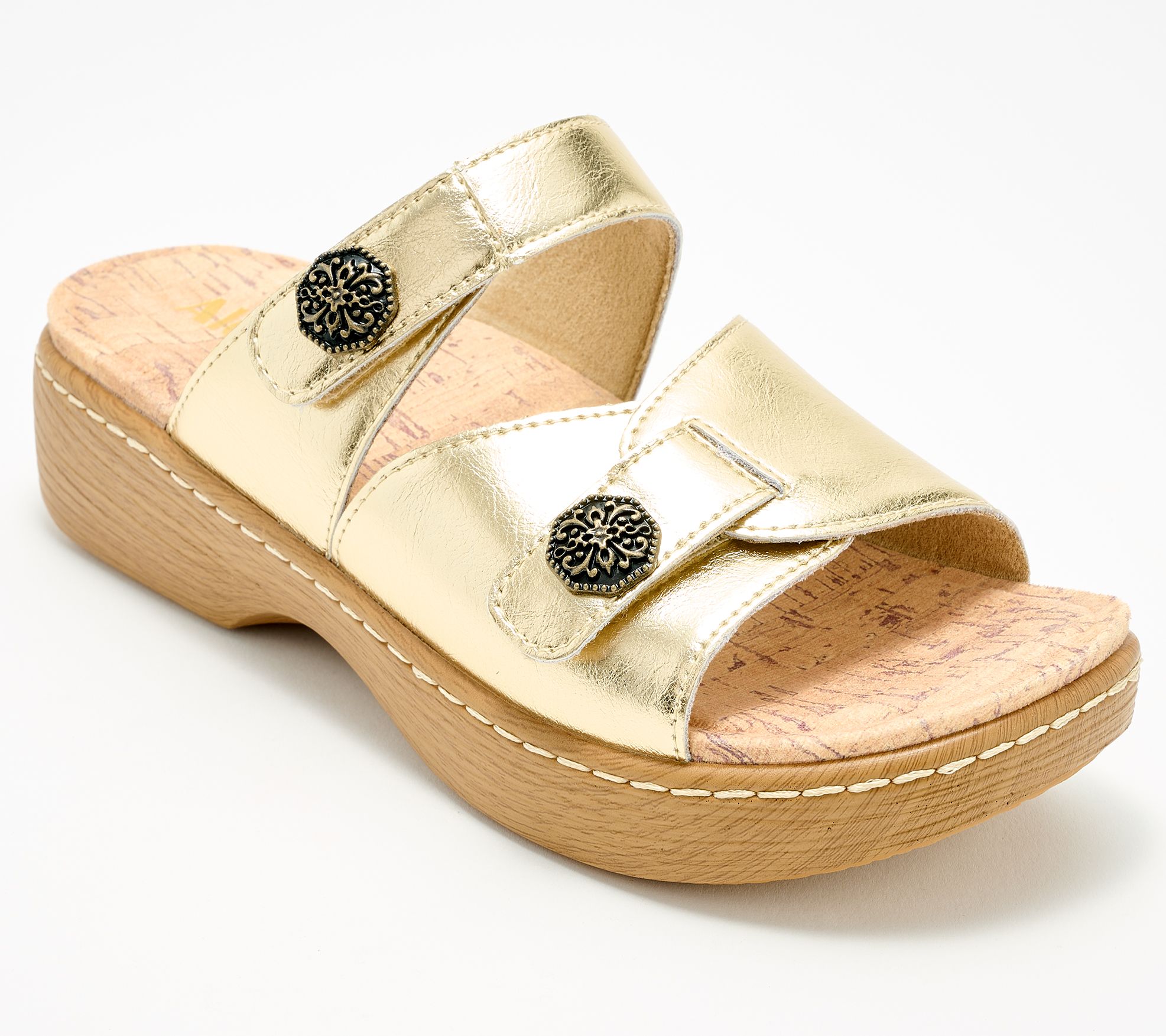 "As Is" Alegria Leather Adjustable Slide Sandals- Krystal