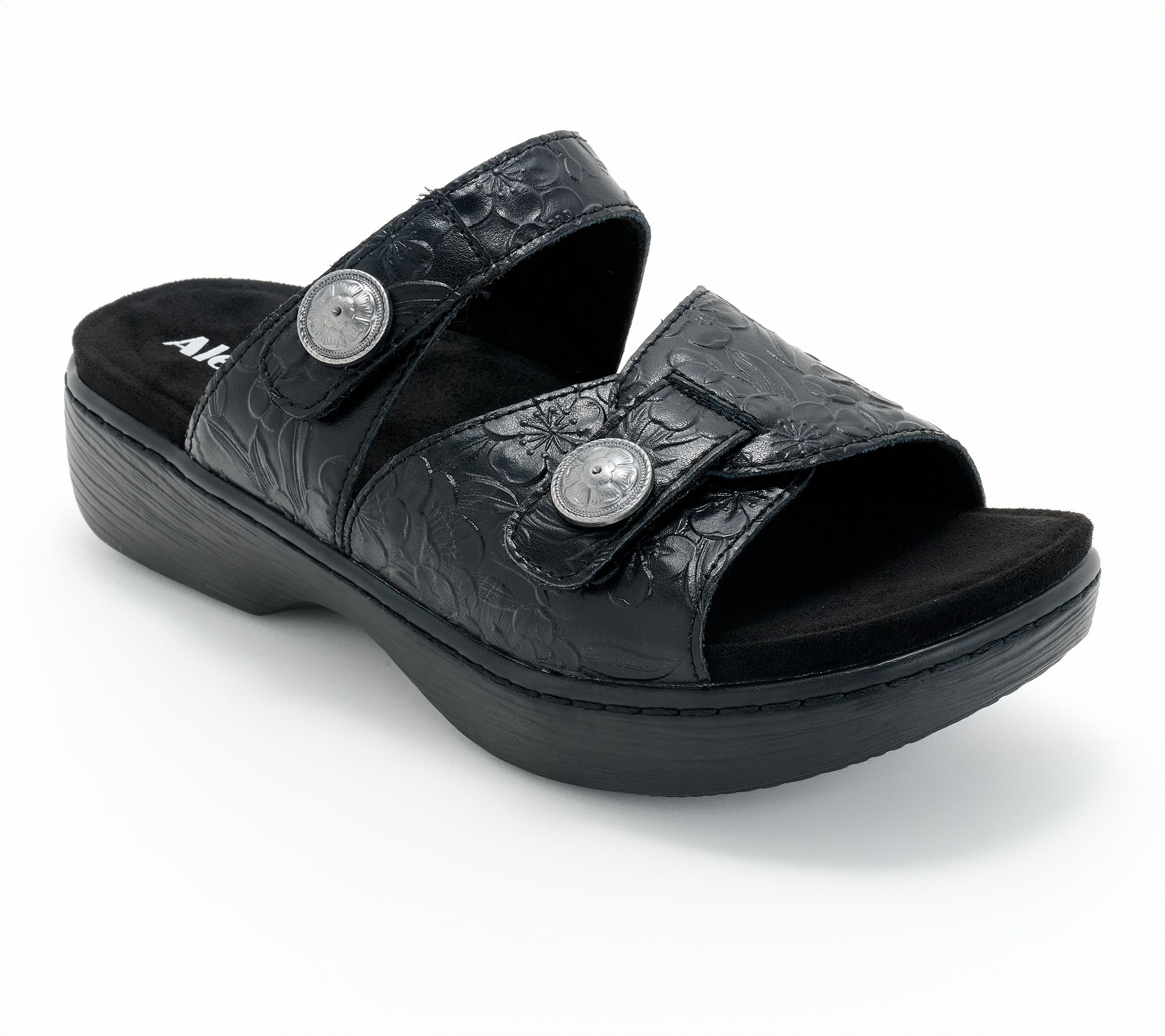 "As Is" Alegria Leather Adjustable Slide Sandals- Krystal