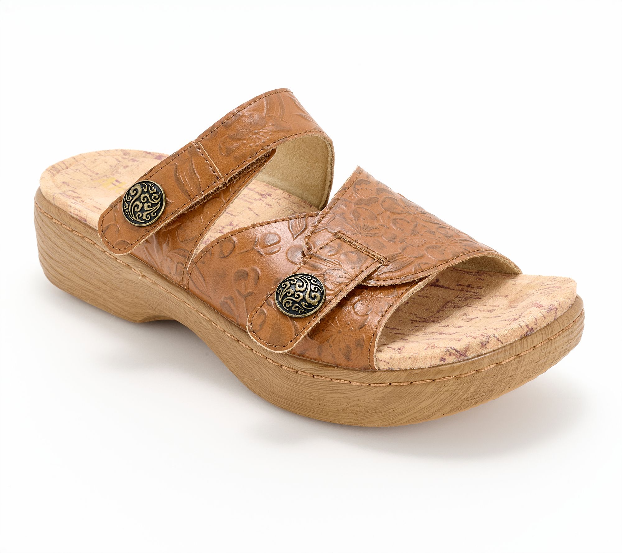 "As Is" Alegria Leather Adjustable Slide Sandals- Krystal