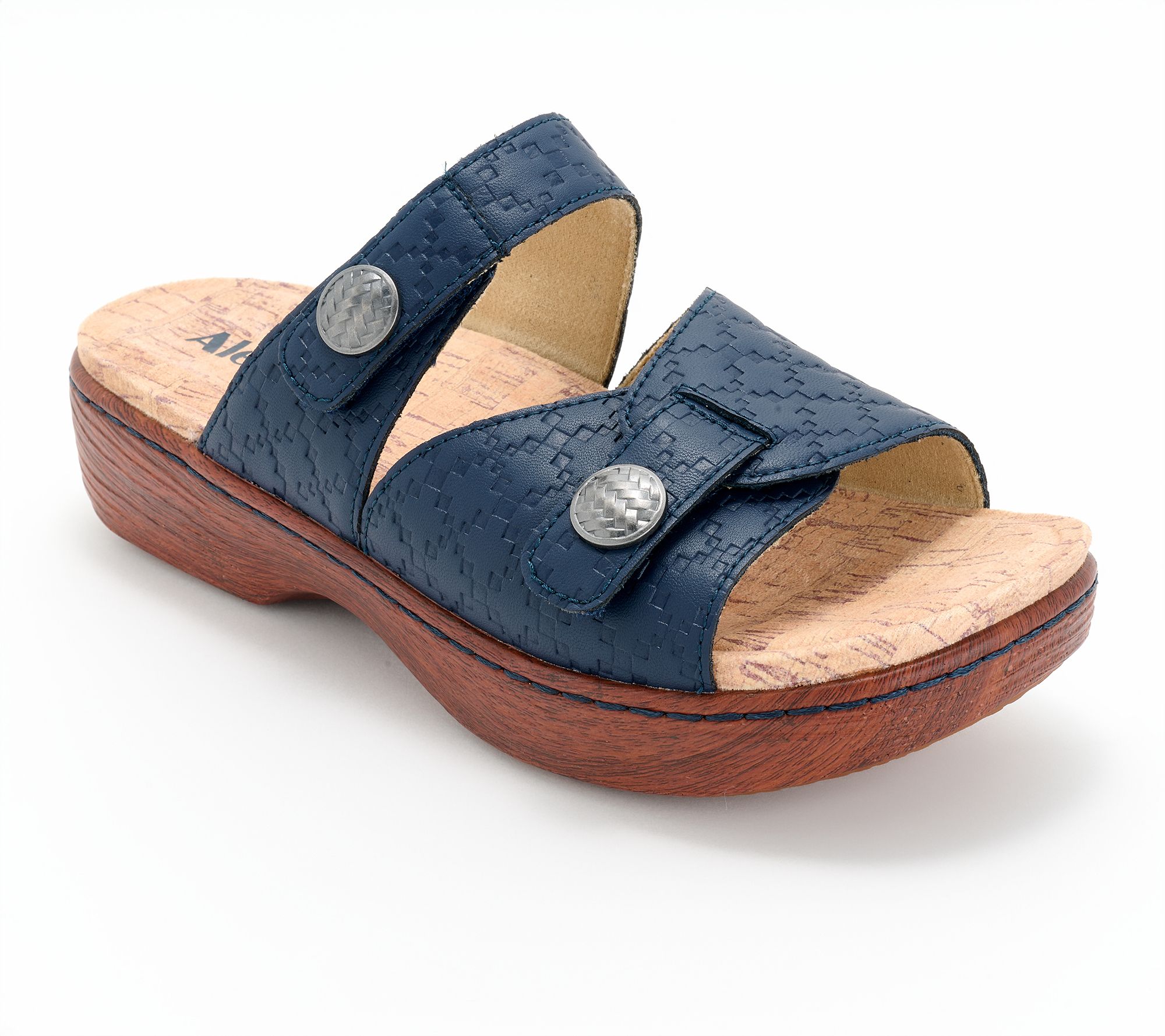 "As Is" Alegria Leather Adjustable Slide Sandals- Krystal