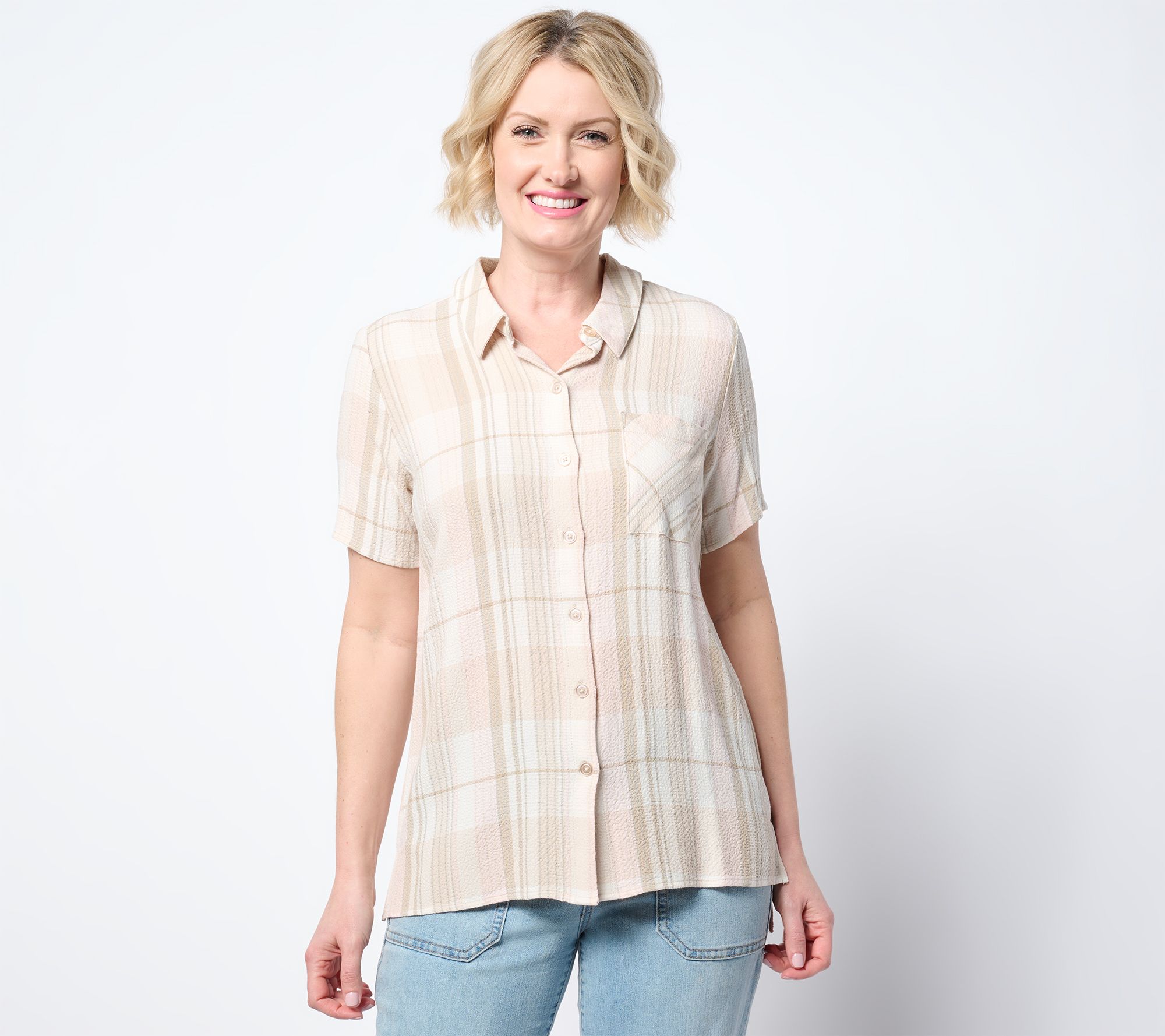 "As Is" Belle by Kim Gravel Preppy Plaid Camp Shirt