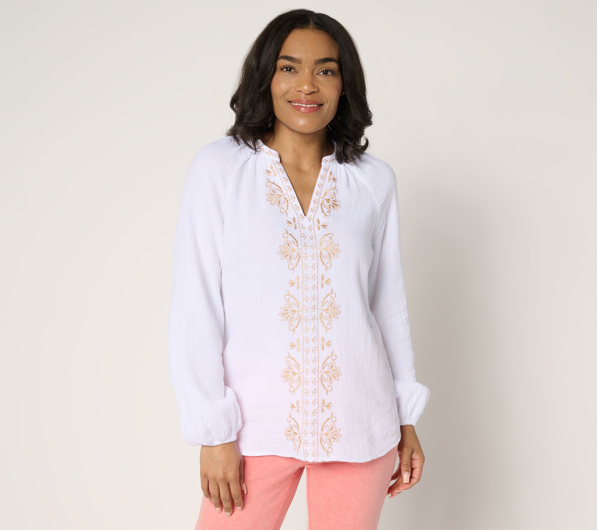 "As Is" Belle by Kim Gravel Beach Club 100% Cotton Gauze Embroidered Top