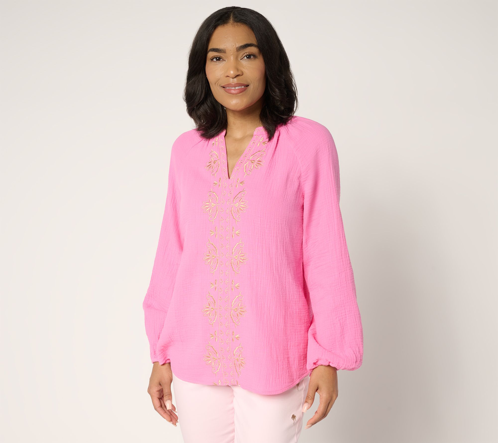 "As Is" Belle by Kim Gravel Beach Club 100% Cotton Gauze Embroidered Top