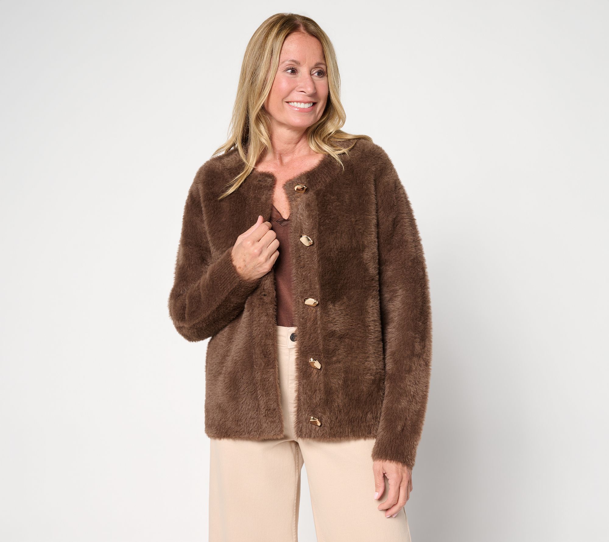 Dennis Basso Knitted Faux Mink Cardigan
