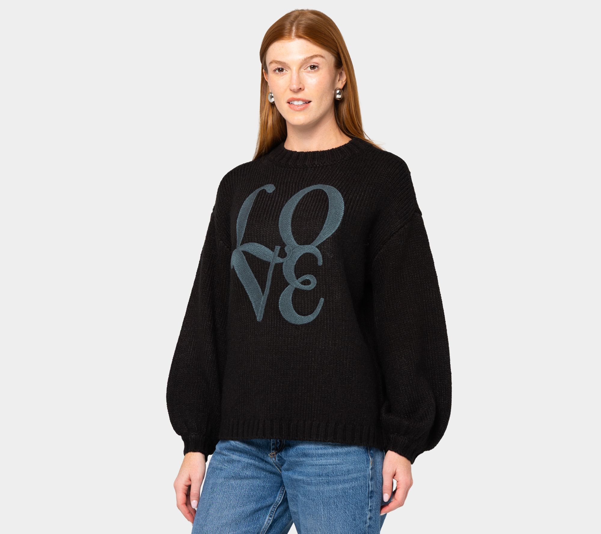  Peace Love World Stripe Lantern Sleeve Sweater