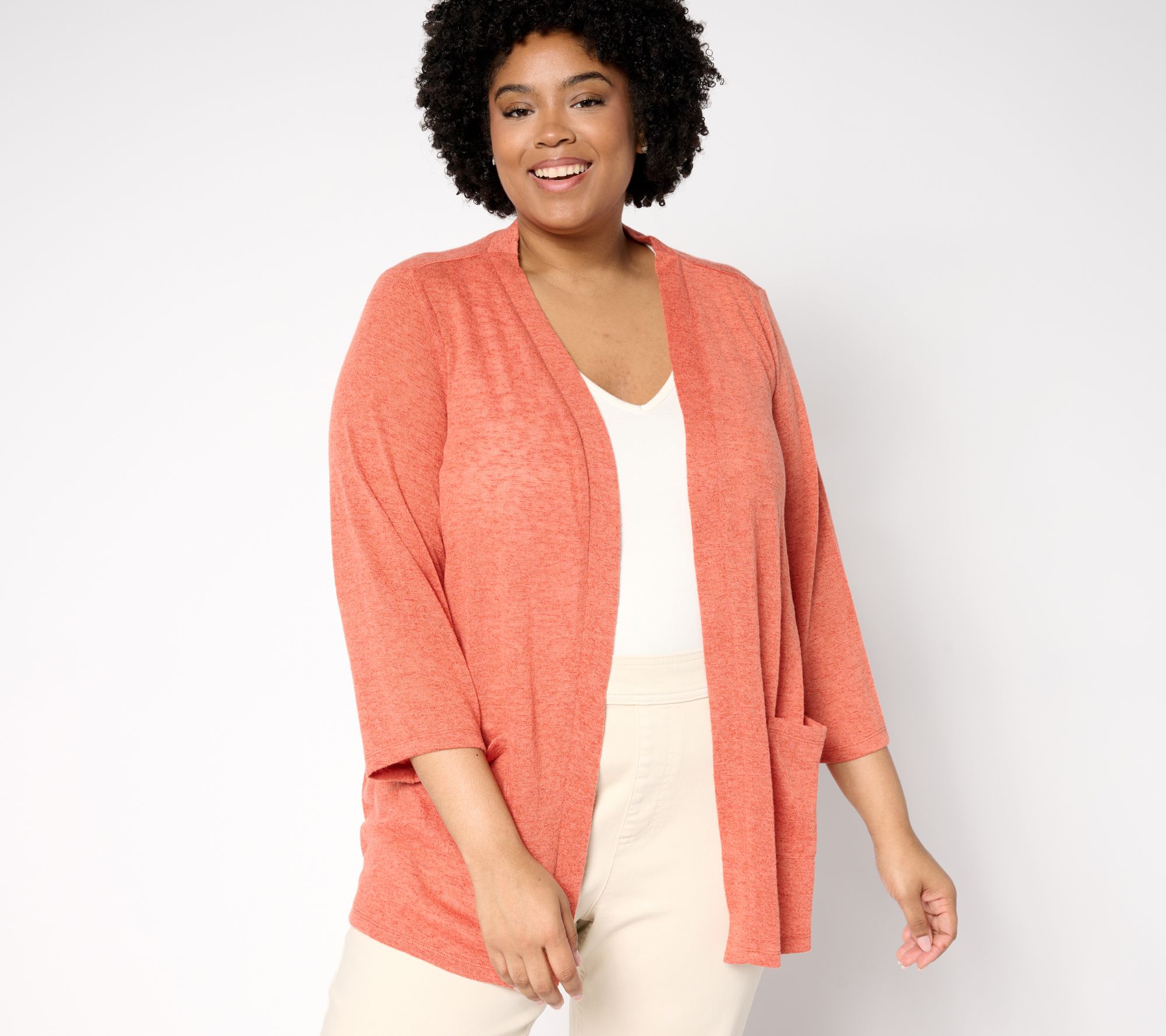 "As Is" Denim & Co. Essentials Slub Knit 3/4 Sleeve Cardigan