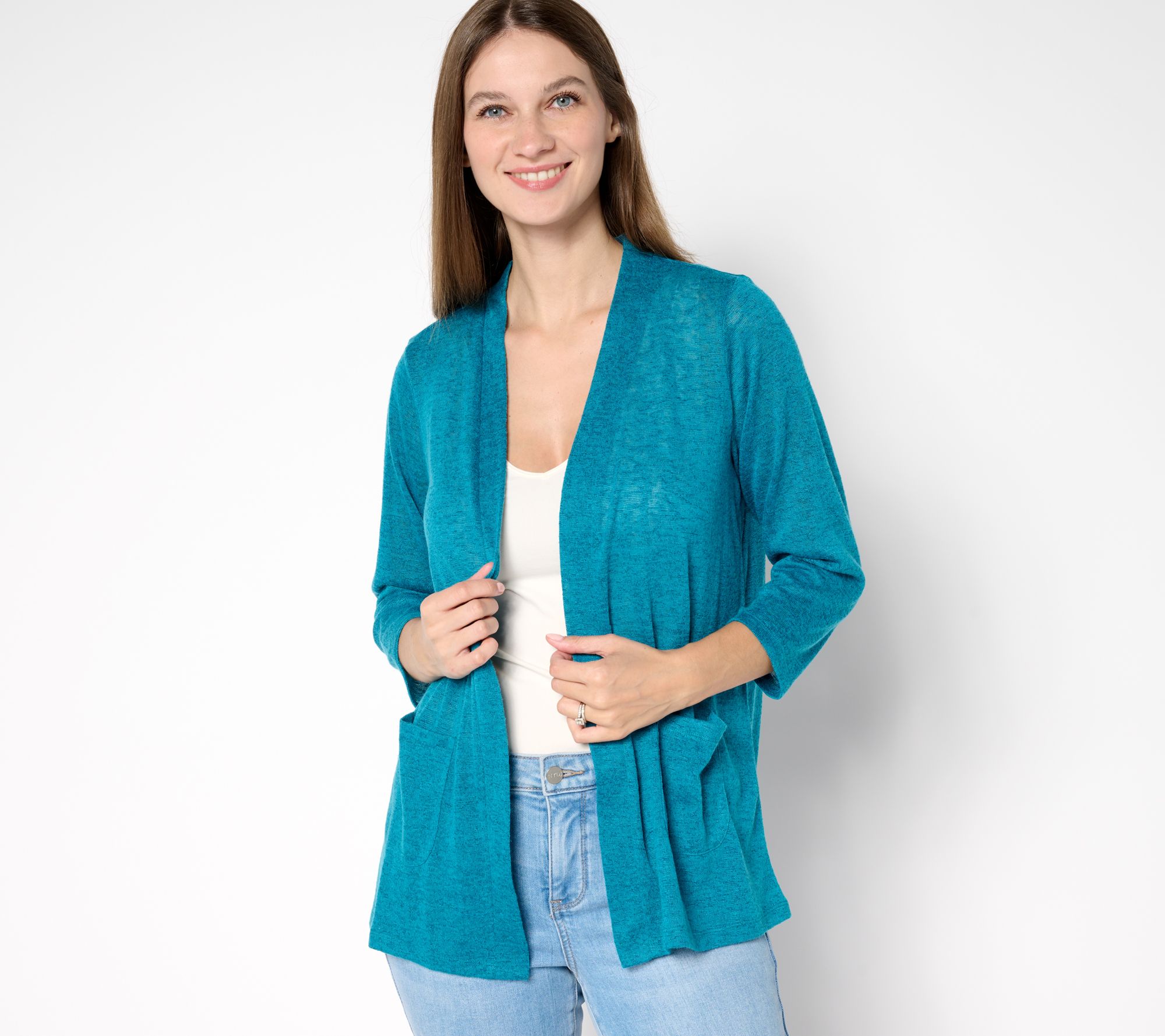 "As Is" Denim & Co. Essentials Slub Knit 3/4 Sleeve Cardigan