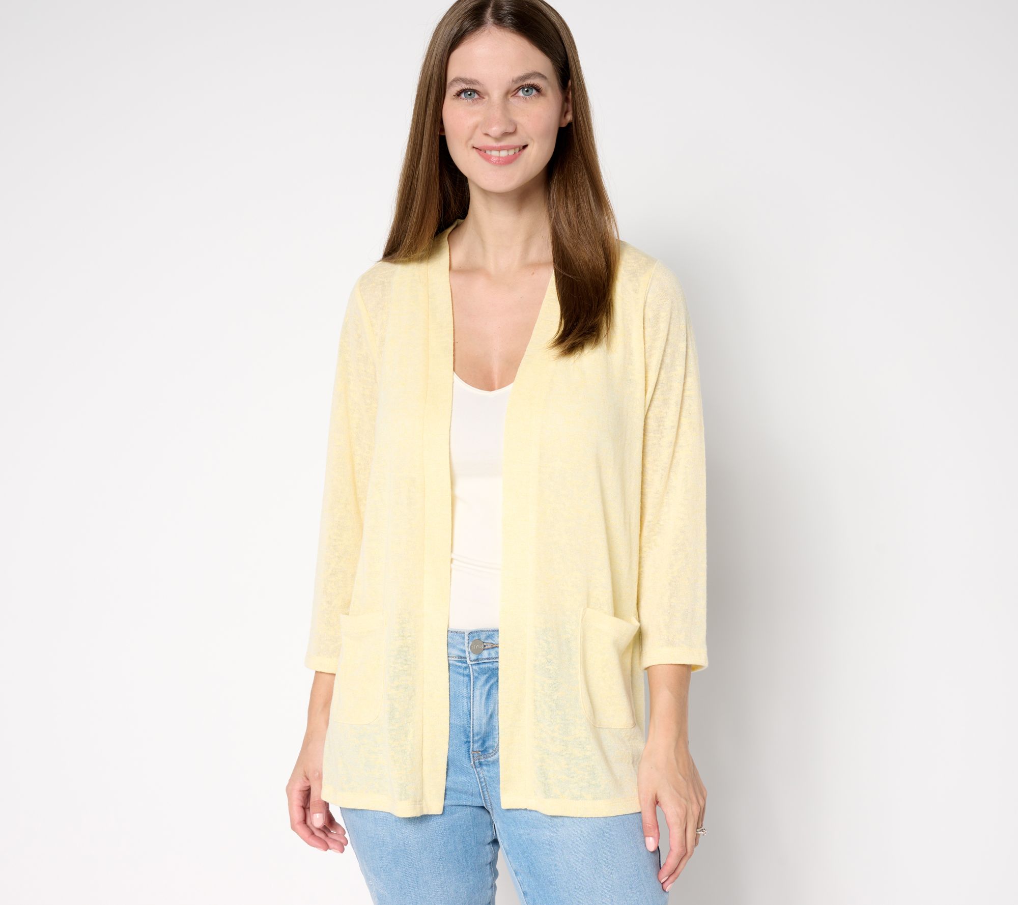 "As Is" Denim & Co. Essentials Slub Knit 3/4 Sleeve Cardigan